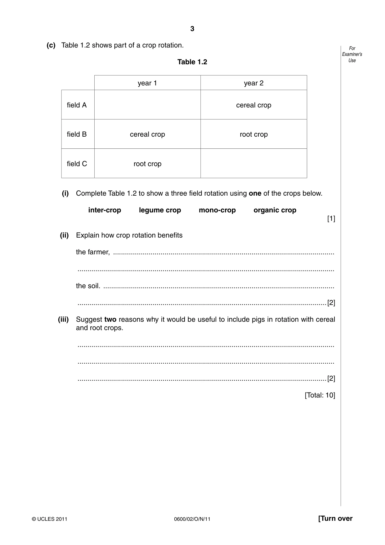 Cambridge IGCSE Agriculture 0600 2011 Oct/Nov Paper 2 · Variant 1 question paper, page 3 of 16