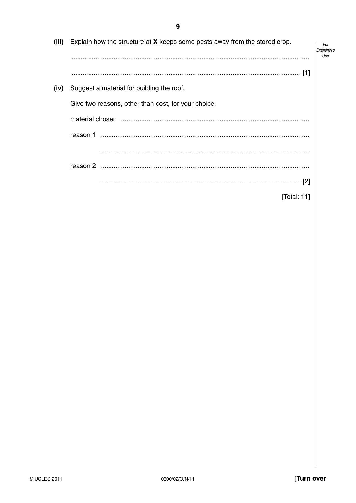 Cambridge IGCSE Agriculture 0600 2011 Oct/Nov Paper 2 · Variant 1 question paper, page 9 of 16