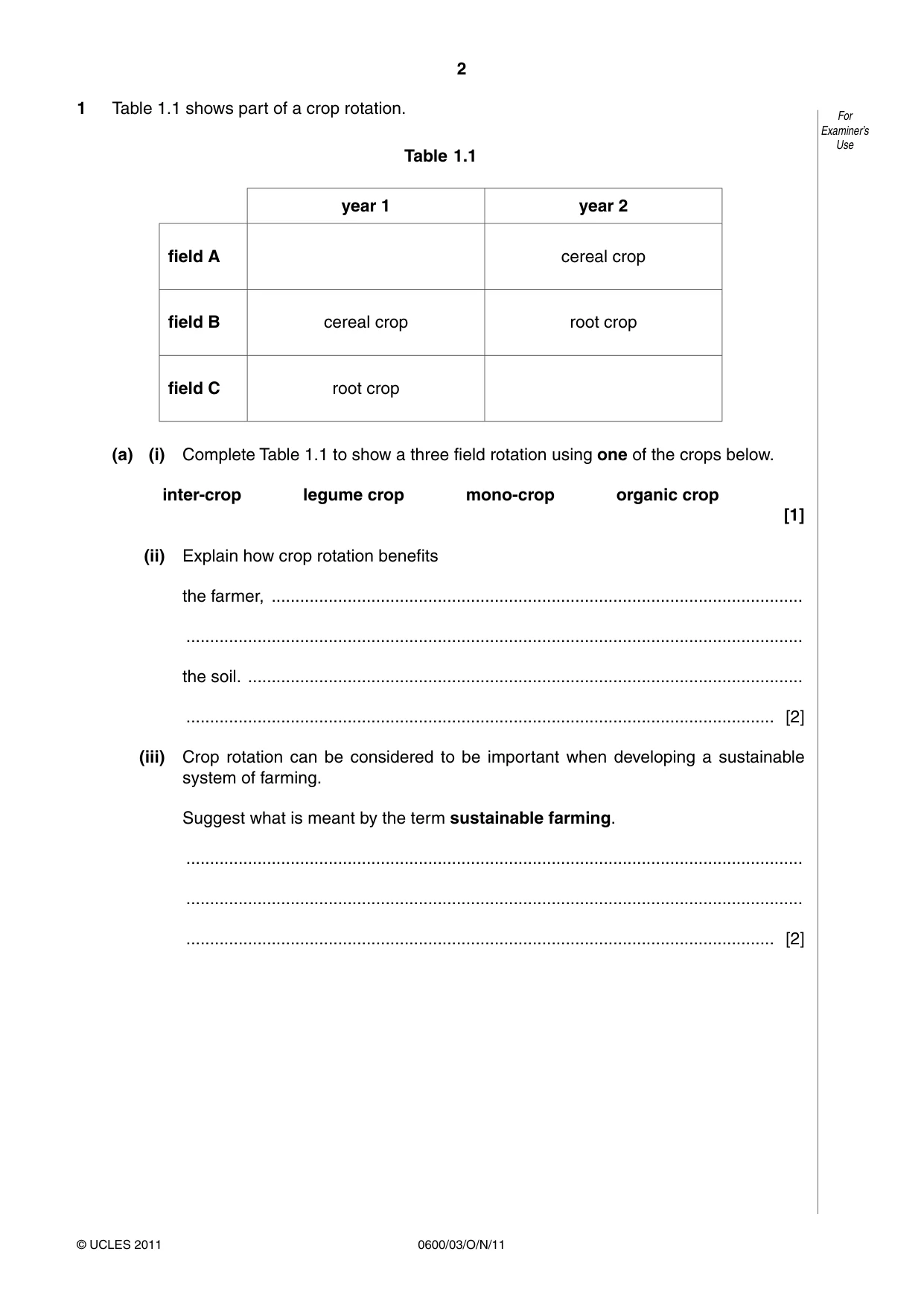 Cambridge IGCSE Agriculture 0600 2011 Oct/Nov Paper 3 · Variant 1 question paper, page 2 of 20
