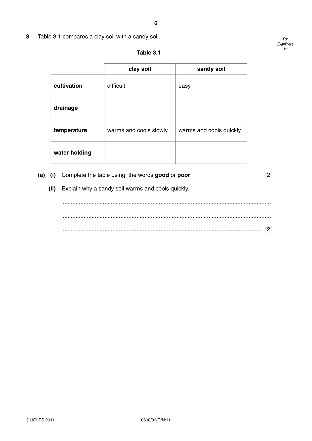 Cambridge IGCSE Agriculture 0600 2011 Oct/Nov Paper 3 · Variant 1 question paper, page 6 of 20
