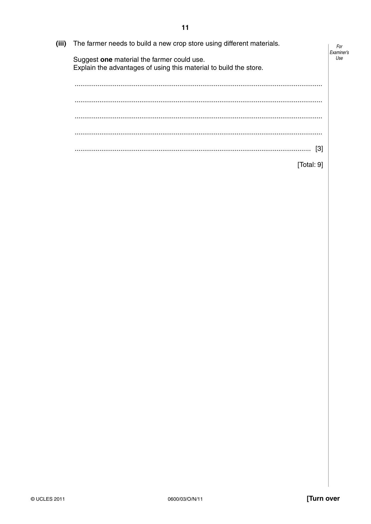 Cambridge IGCSE Agriculture 0600 2011 Oct/Nov Paper 3 · Variant 1 question paper, page 11 of 20