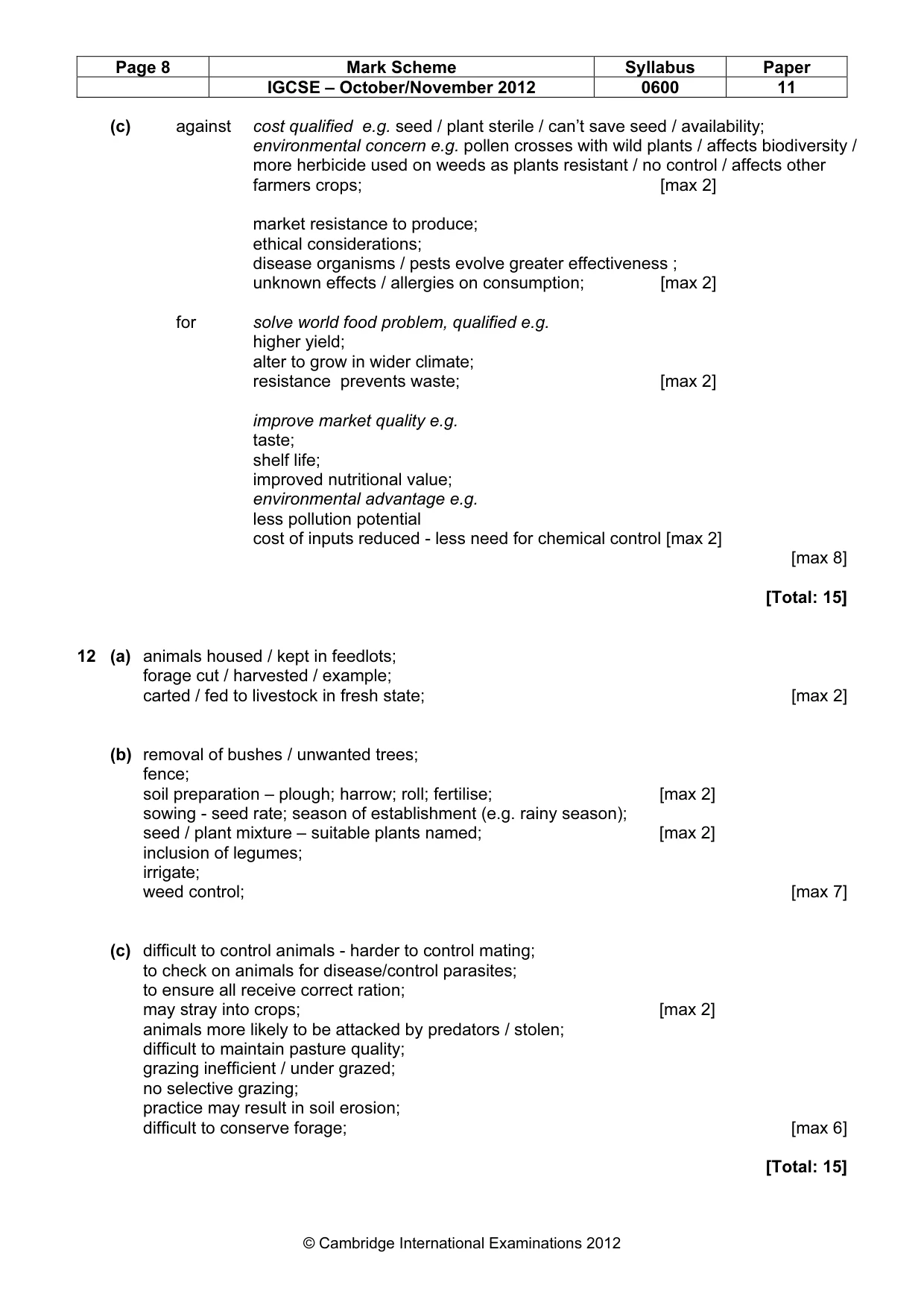 Mark scheme, page 8 of 10