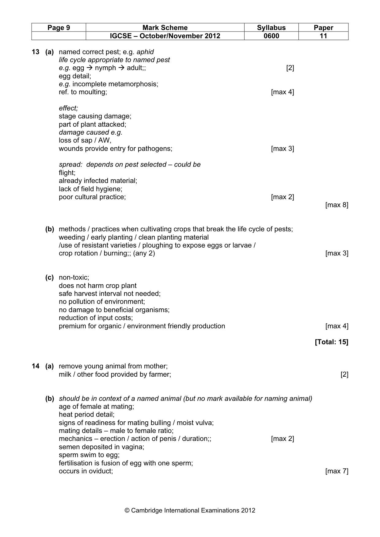 Mark scheme, page 9 of 10