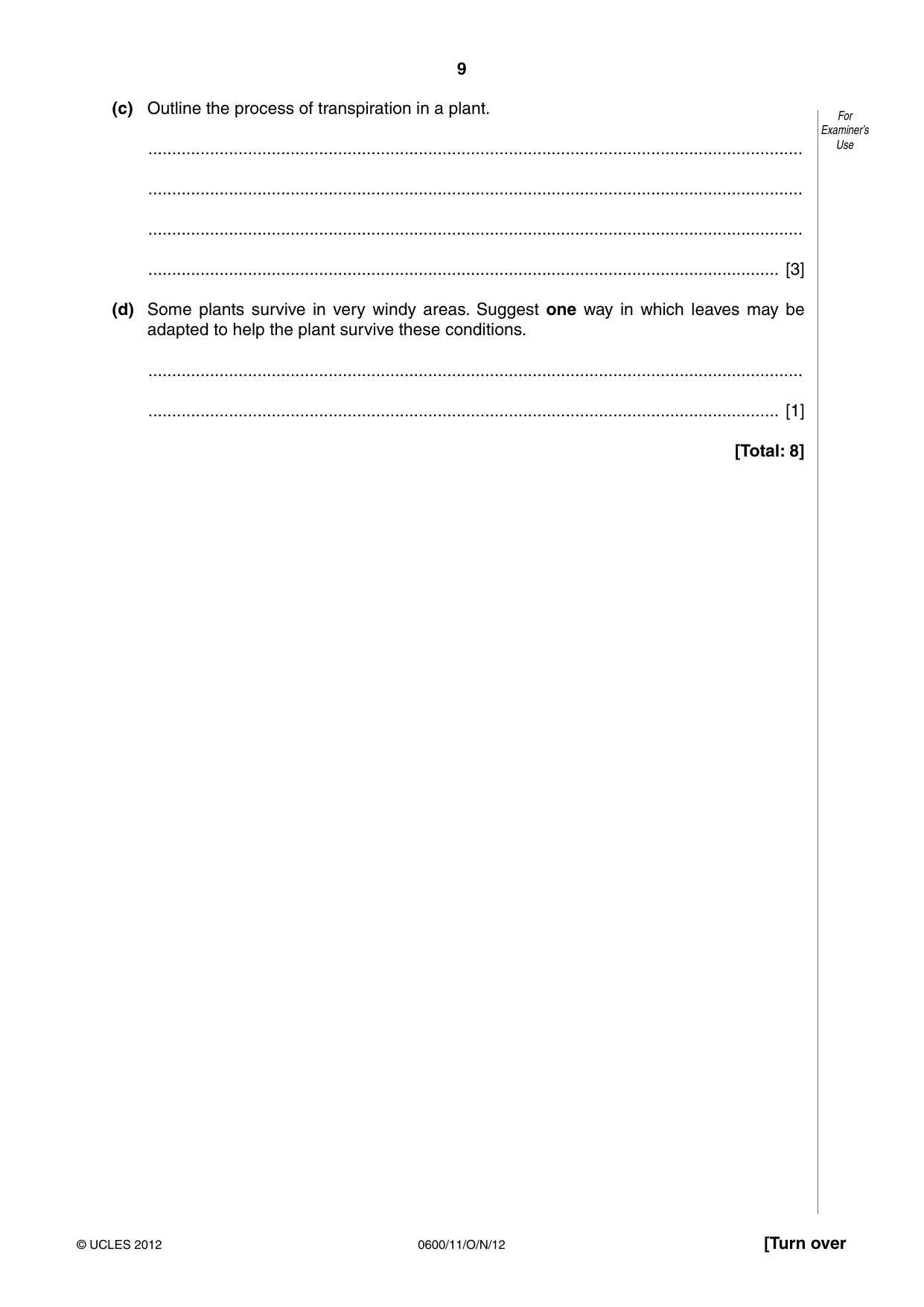 Cambridge IGCSE Agriculture 0600 2012 Oct/Nov Paper 1 · Variant 1 question paper, page 9 of 24