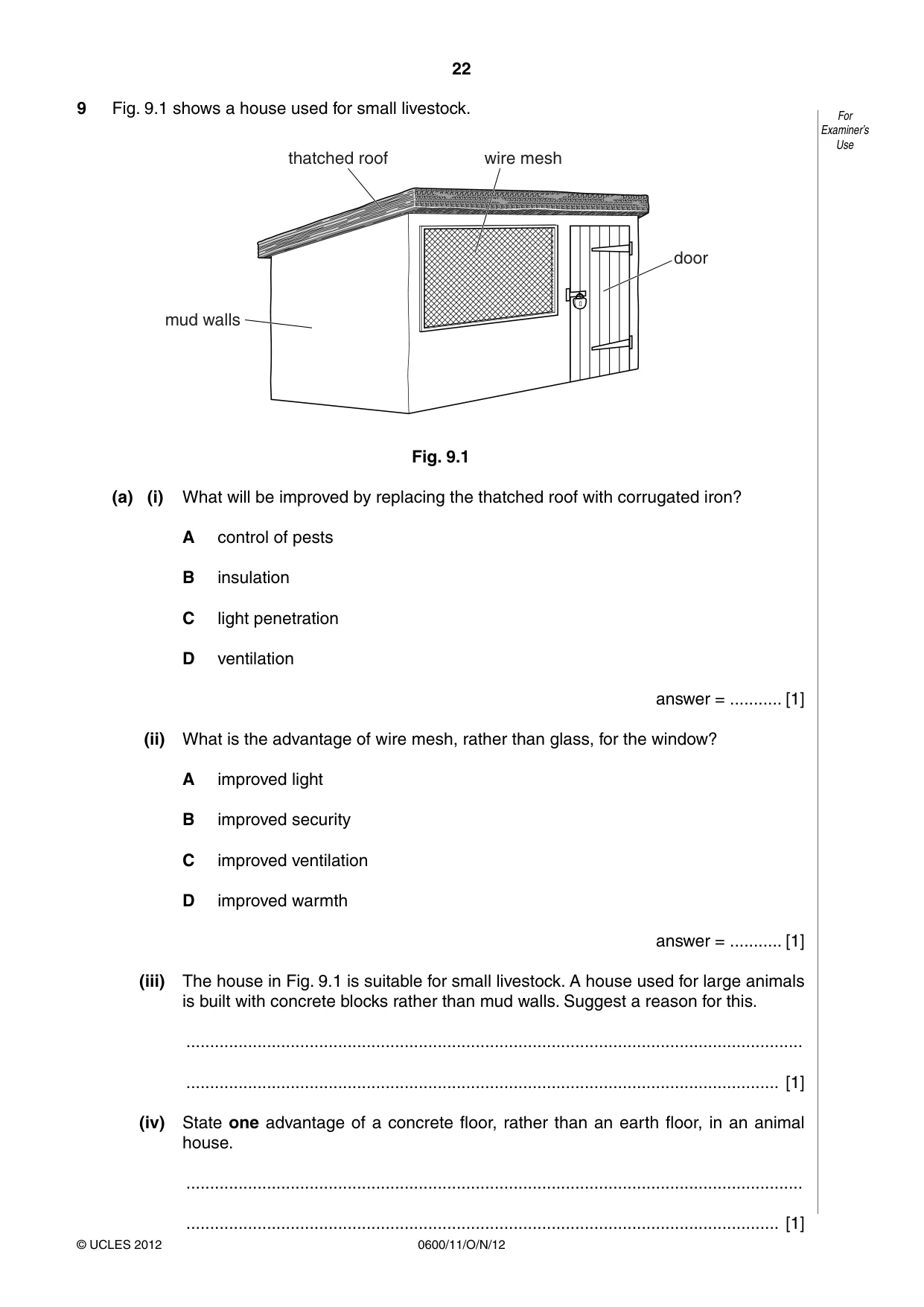 Cambridge IGCSE Agriculture 0600 2012 Oct/Nov Paper 1 · Variant 1 question paper, page 22 of 24