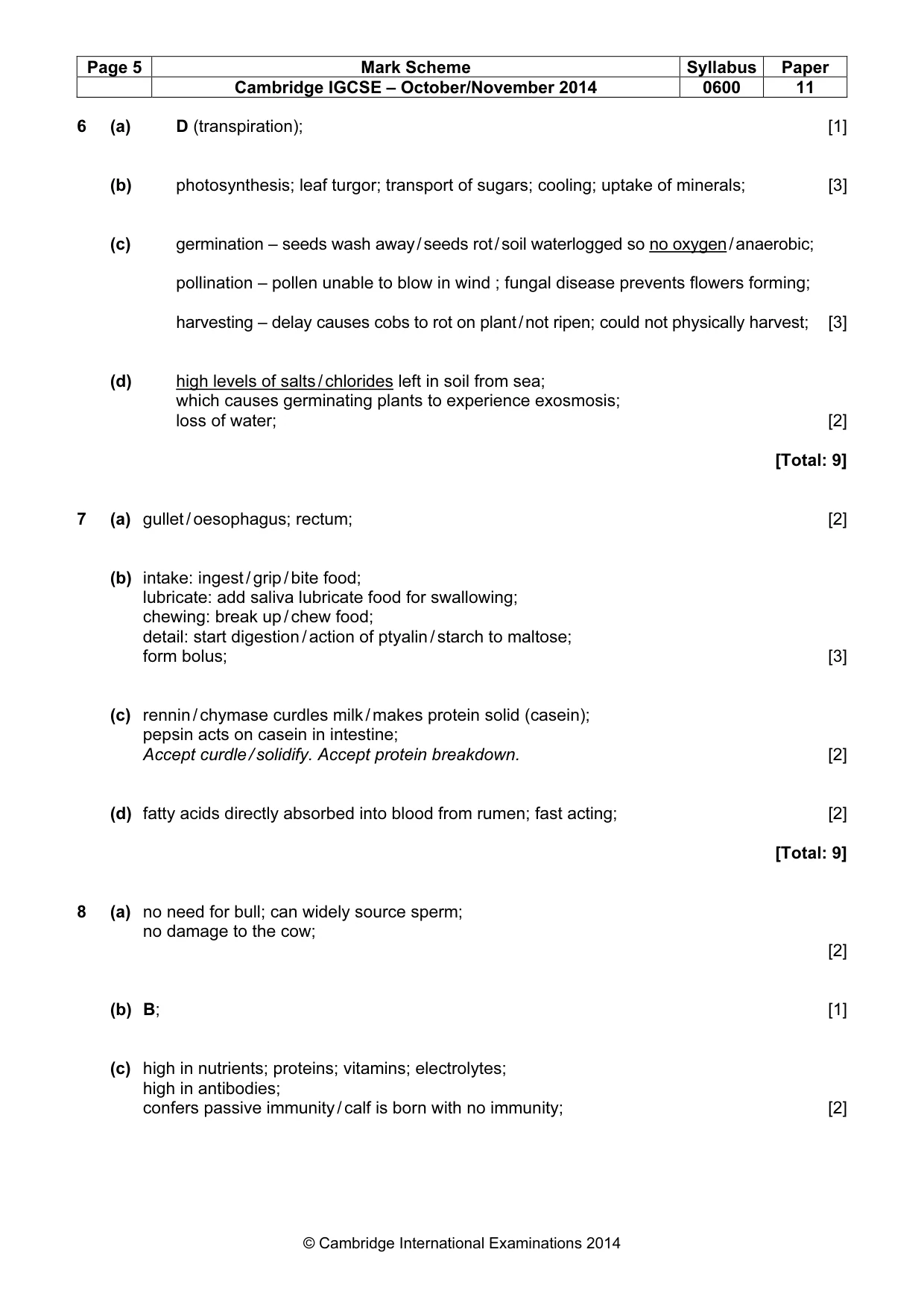 Mark scheme, page 5 of 9