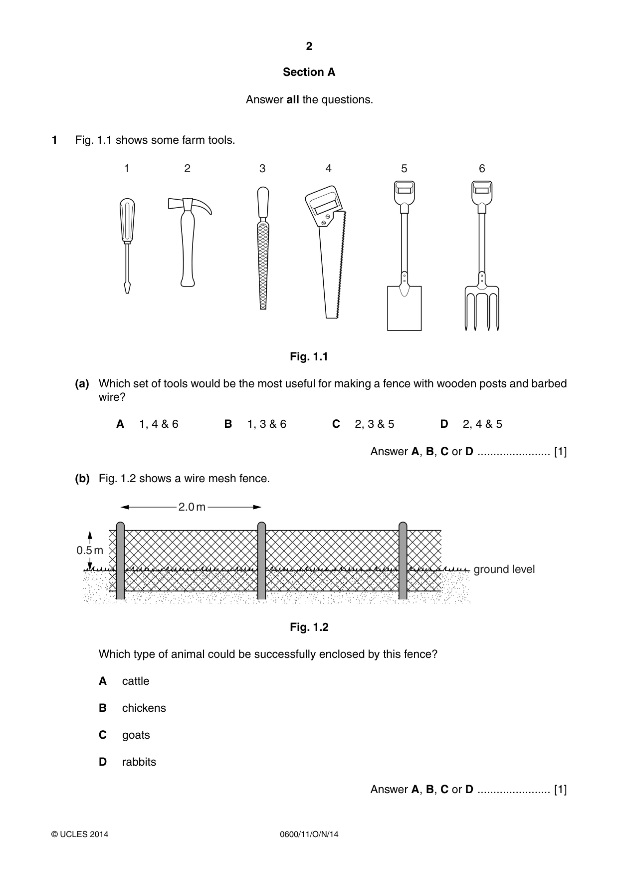 Cambridge IGCSE Agriculture 0600 2014 Oct/Nov Paper 1 · Variant 1 question paper, page 2 of 20