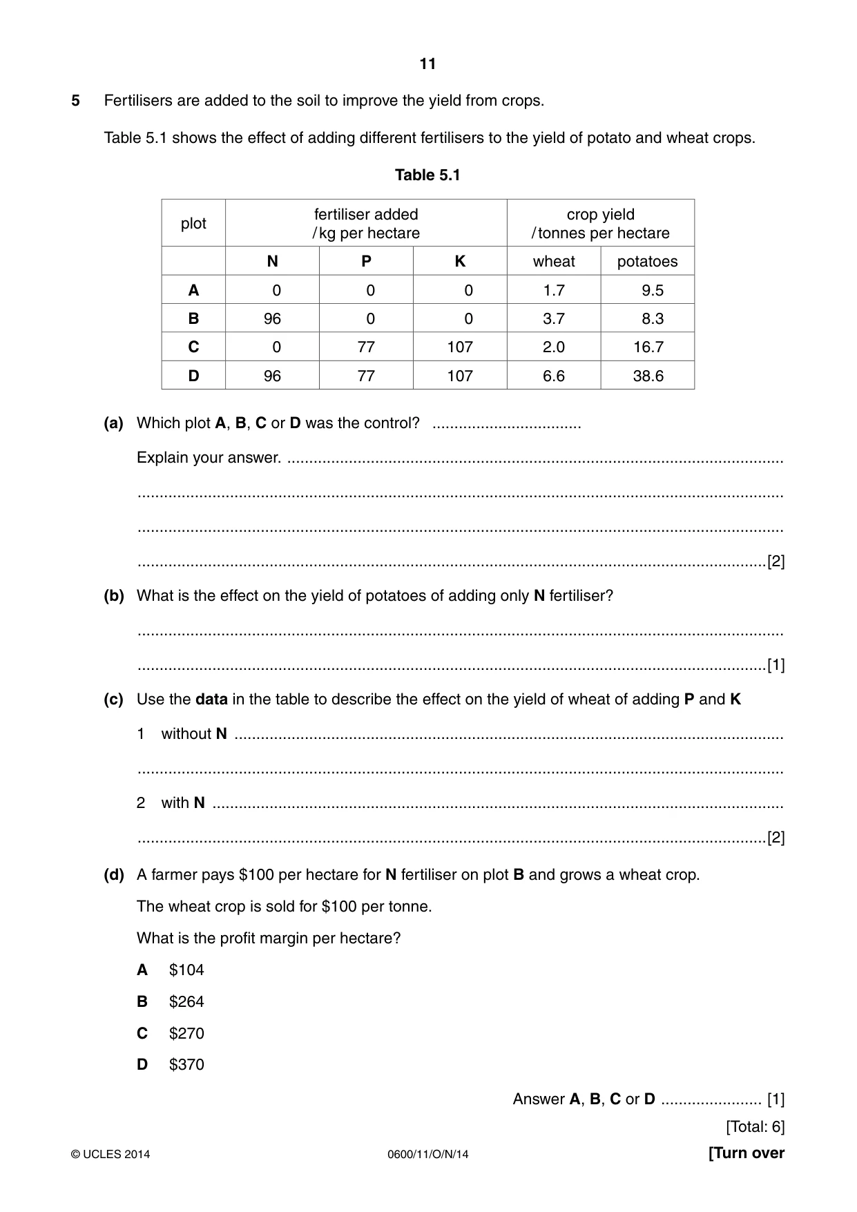 Cambridge IGCSE Agriculture 0600 2014 Oct/Nov Paper 1 · Variant 1 question paper, page 11 of 20