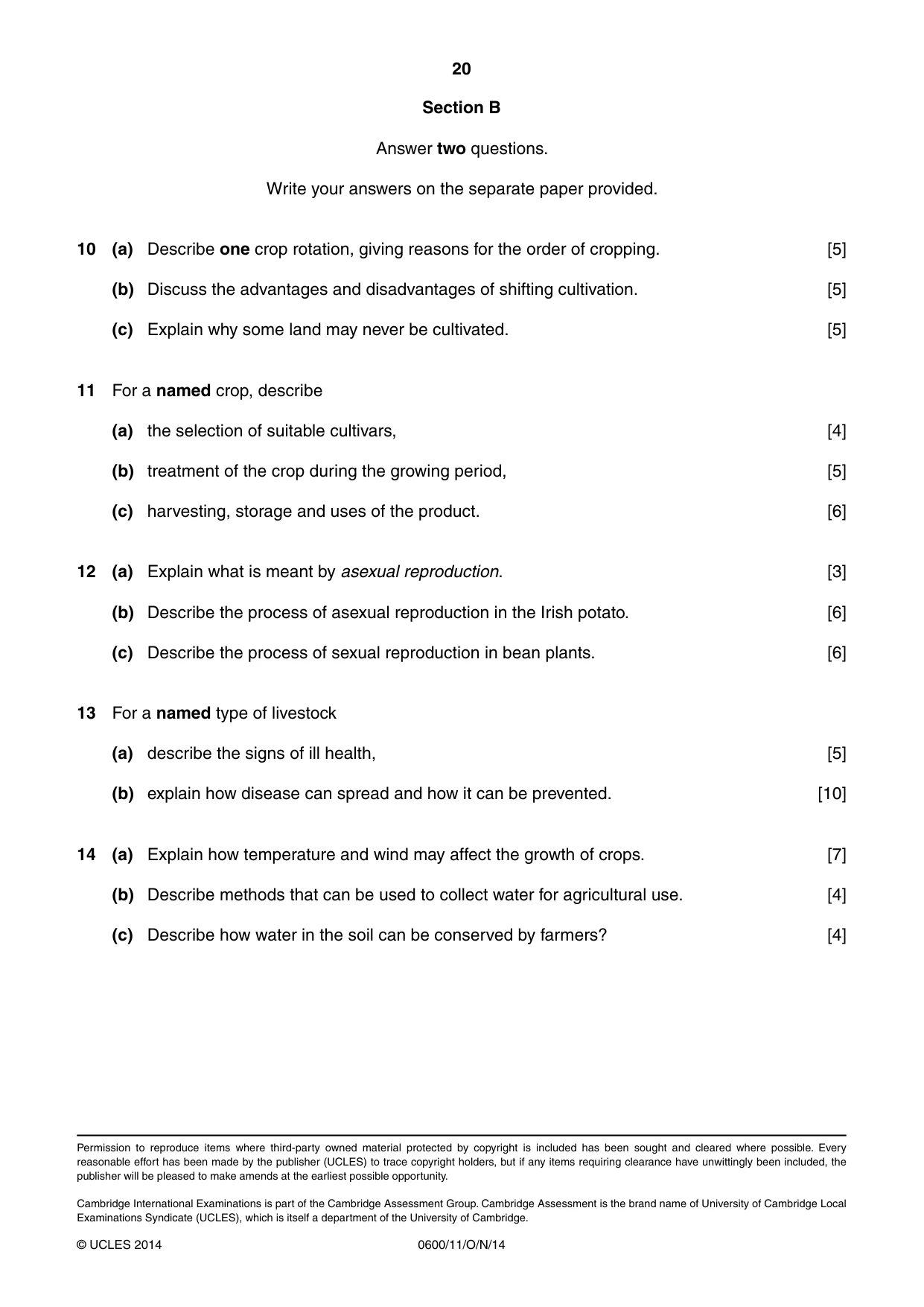 Cambridge IGCSE Agriculture 0600 2014 Oct/Nov Paper 1 · Variant 1 question paper, page 20 of 20