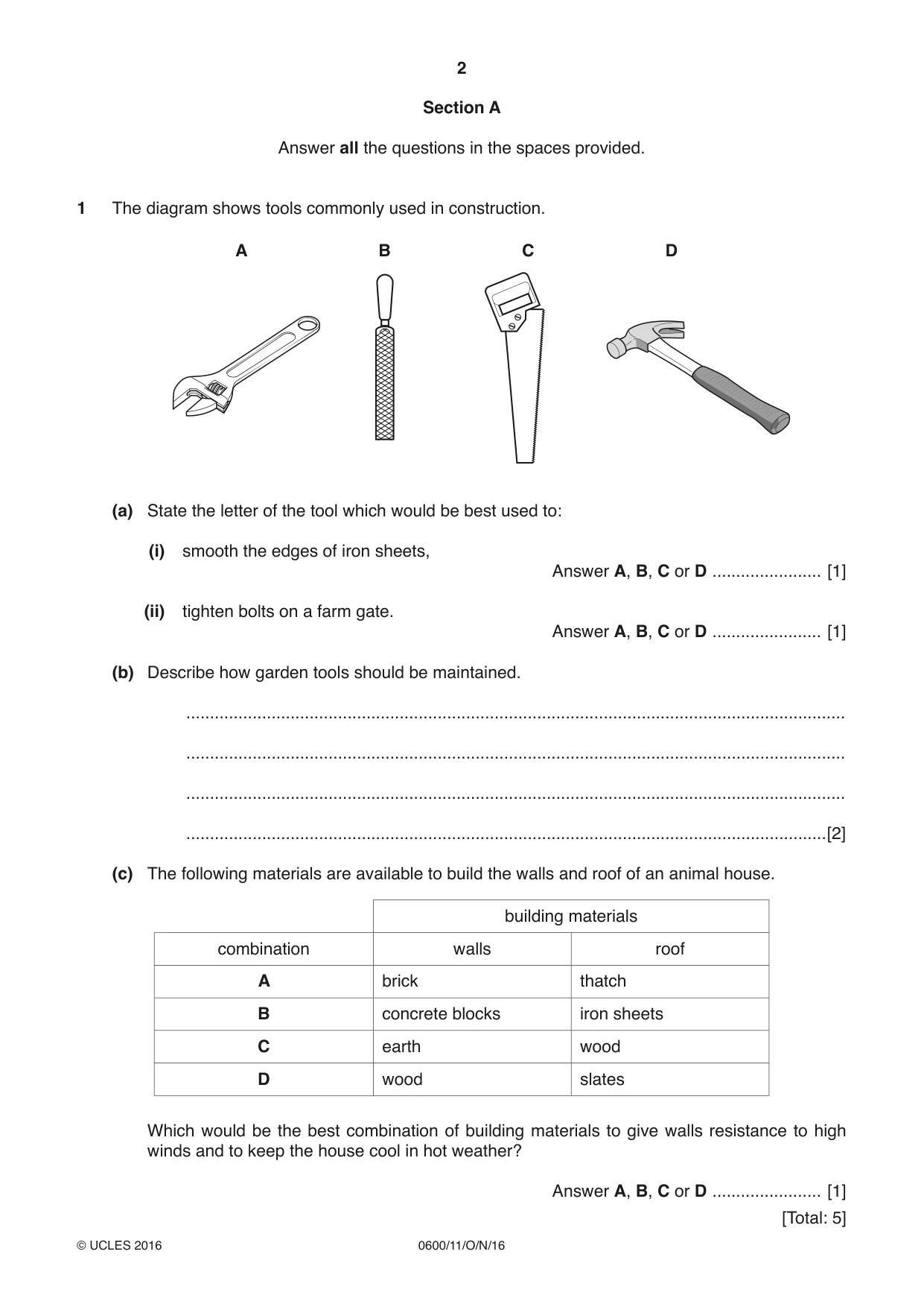 Cambridge IGCSE Agriculture 0600 2016 Oct/Nov Paper 1 · Variant 1 question paper, page 2 of 16