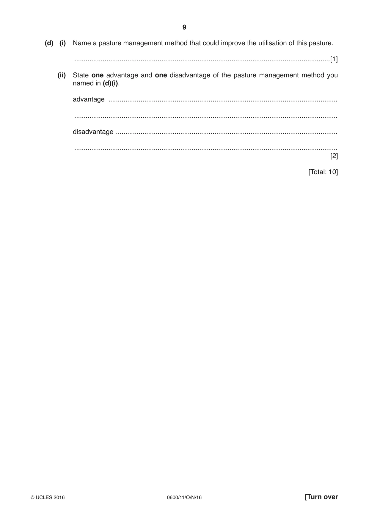 Cambridge IGCSE Agriculture 0600 2016 Oct/Nov Paper 1 · Variant 1 question paper, page 9 of 16