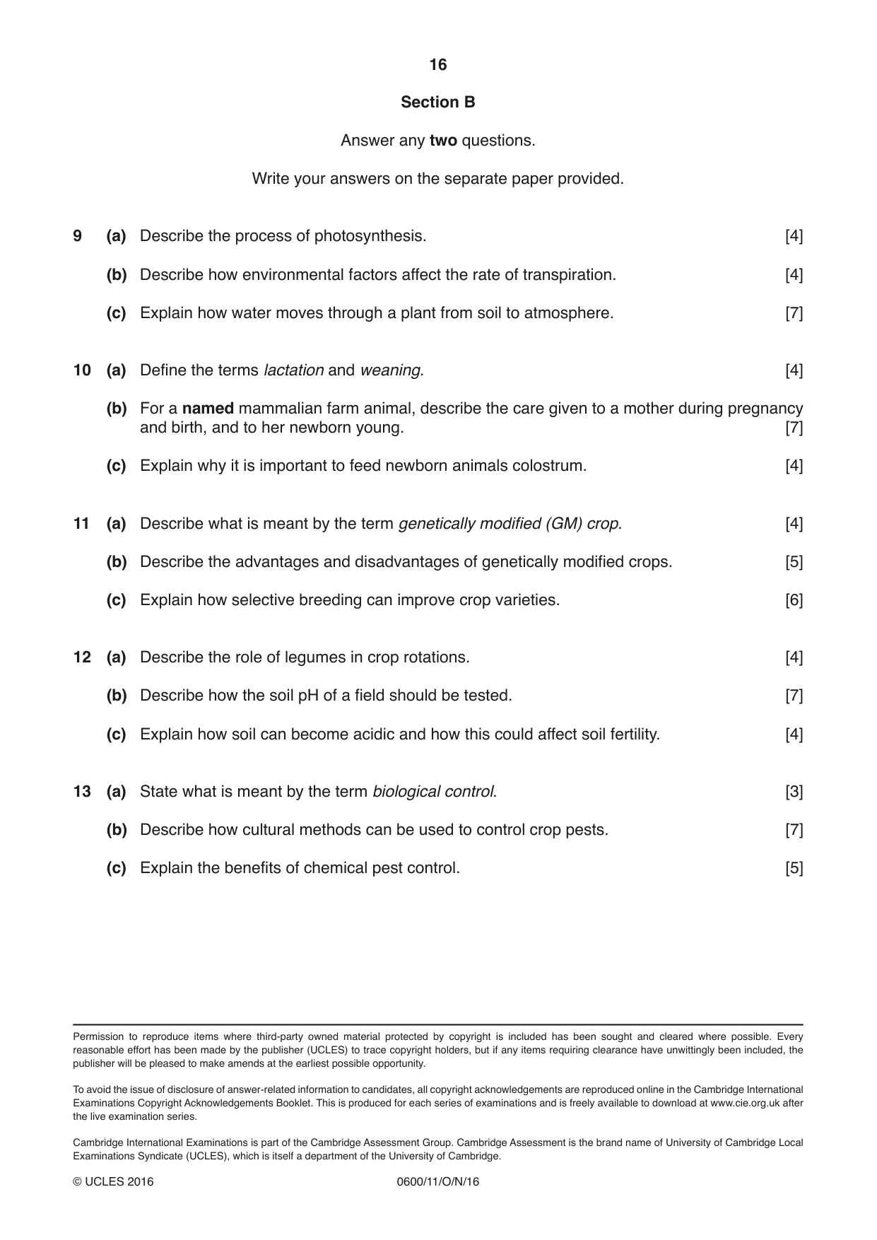 Cambridge IGCSE Agriculture 0600 2016 Oct/Nov Paper 1 · Variant 1 question paper, page 16 of 16
