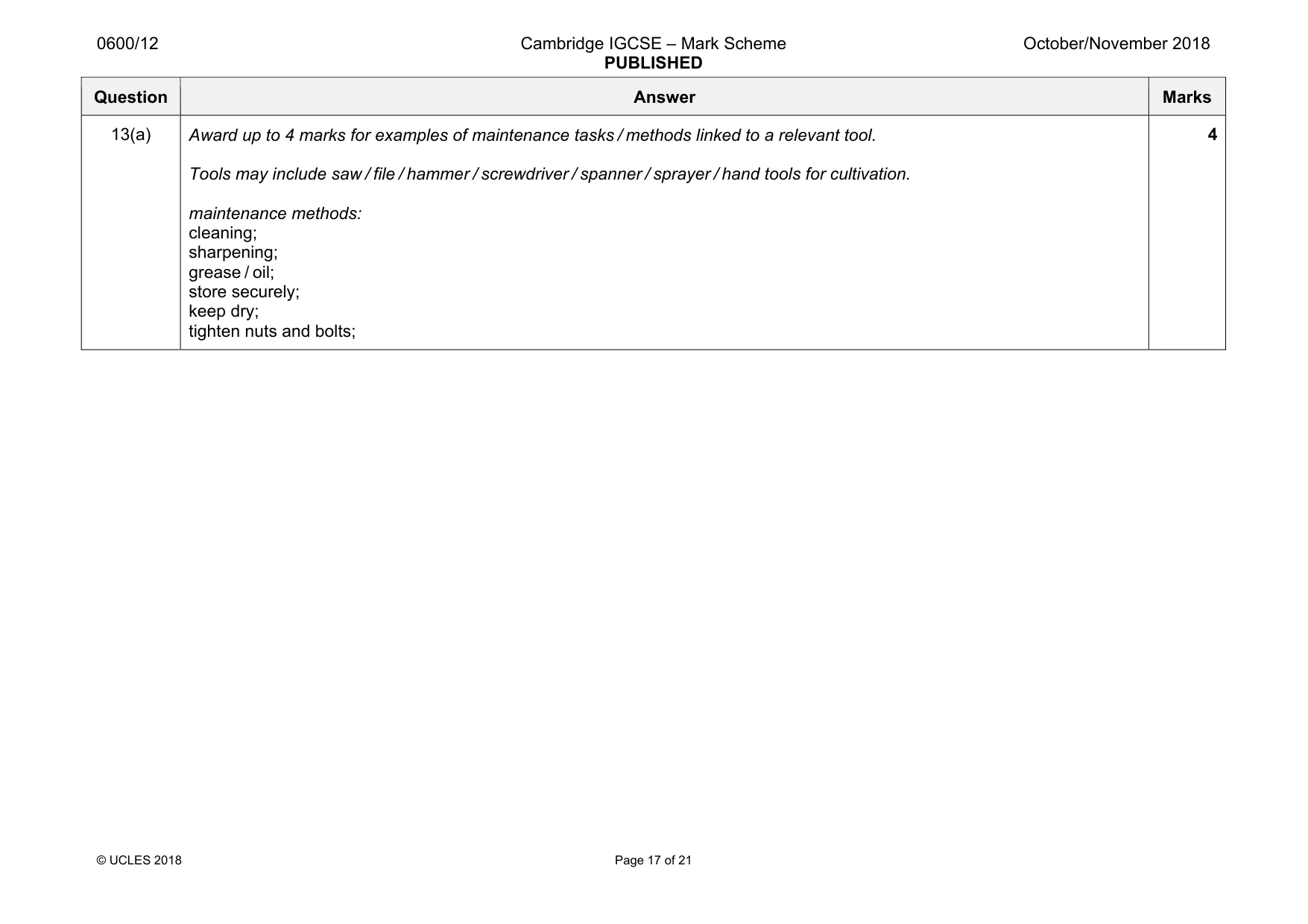Mark scheme, page 17 of 21