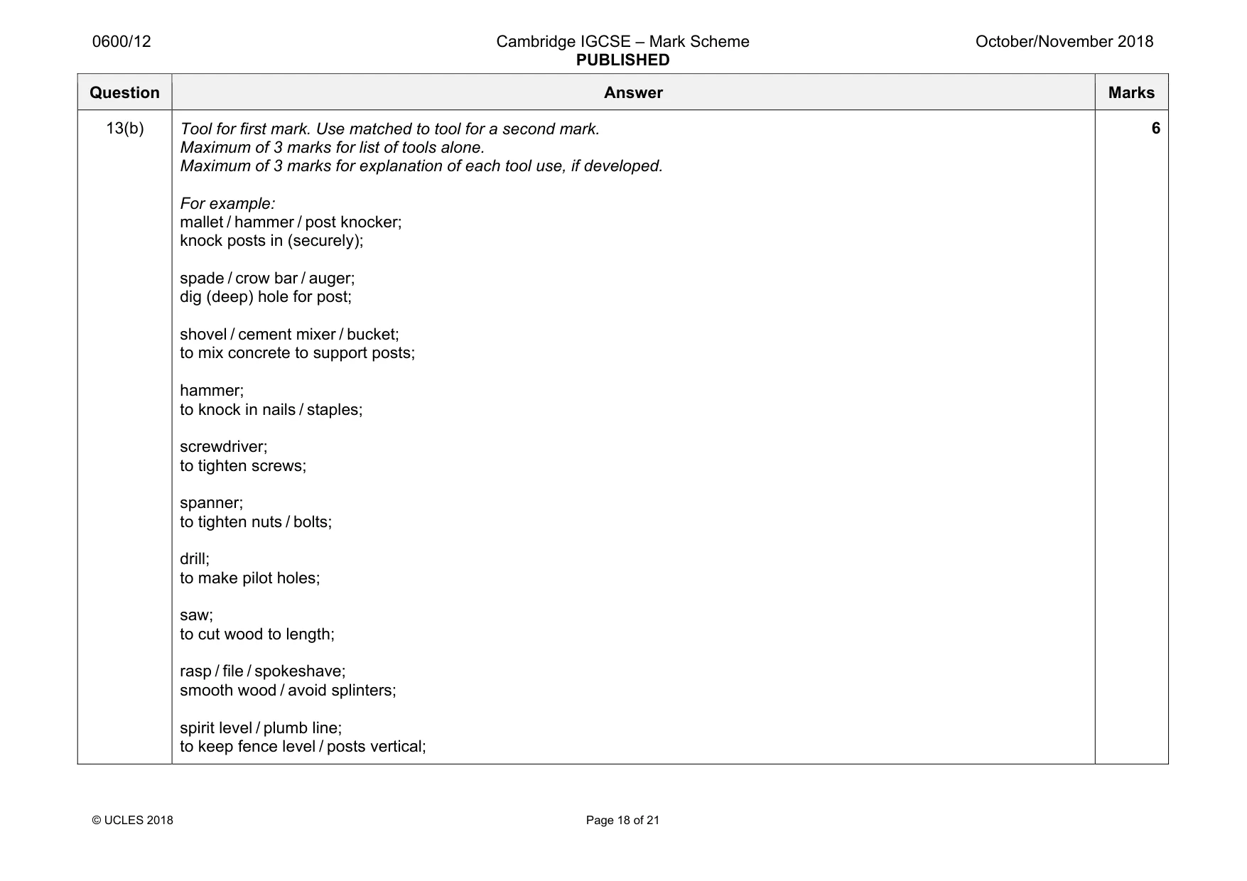 Mark scheme, page 18 of 21