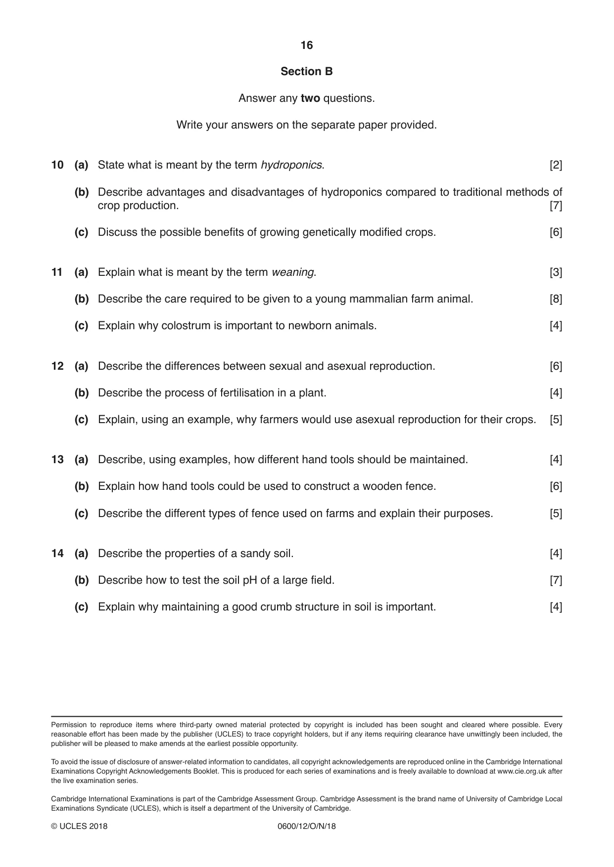 Cambridge IGCSE Agriculture 0600 2018 Oct/Nov Paper 1 · Variant 2 question paper, page 16 of 16