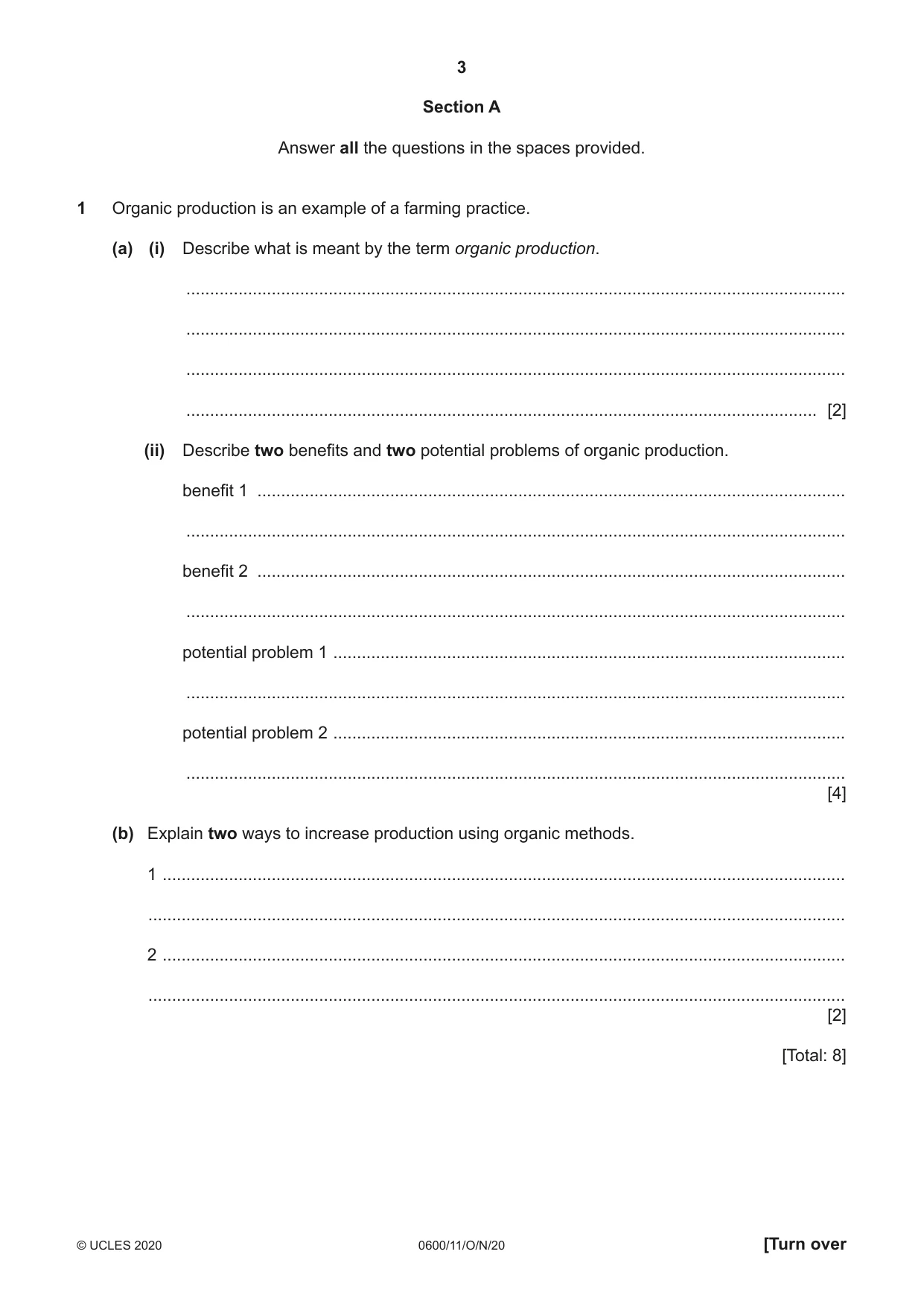 Cambridge IGCSE Agriculture 0600 2020 Oct/Nov Paper 1 · Variant 1 question paper, page 3 of 16