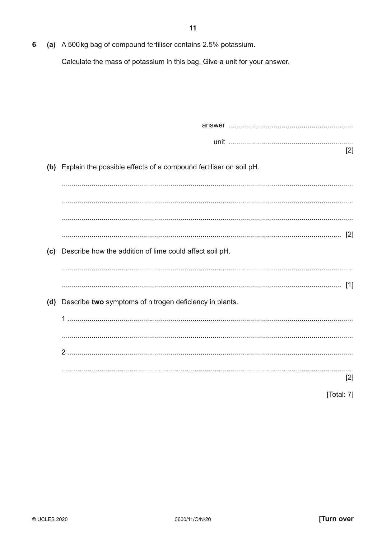 Cambridge IGCSE Agriculture 0600 2020 Oct/Nov Paper 1 · Variant 1 question paper, page 11 of 16