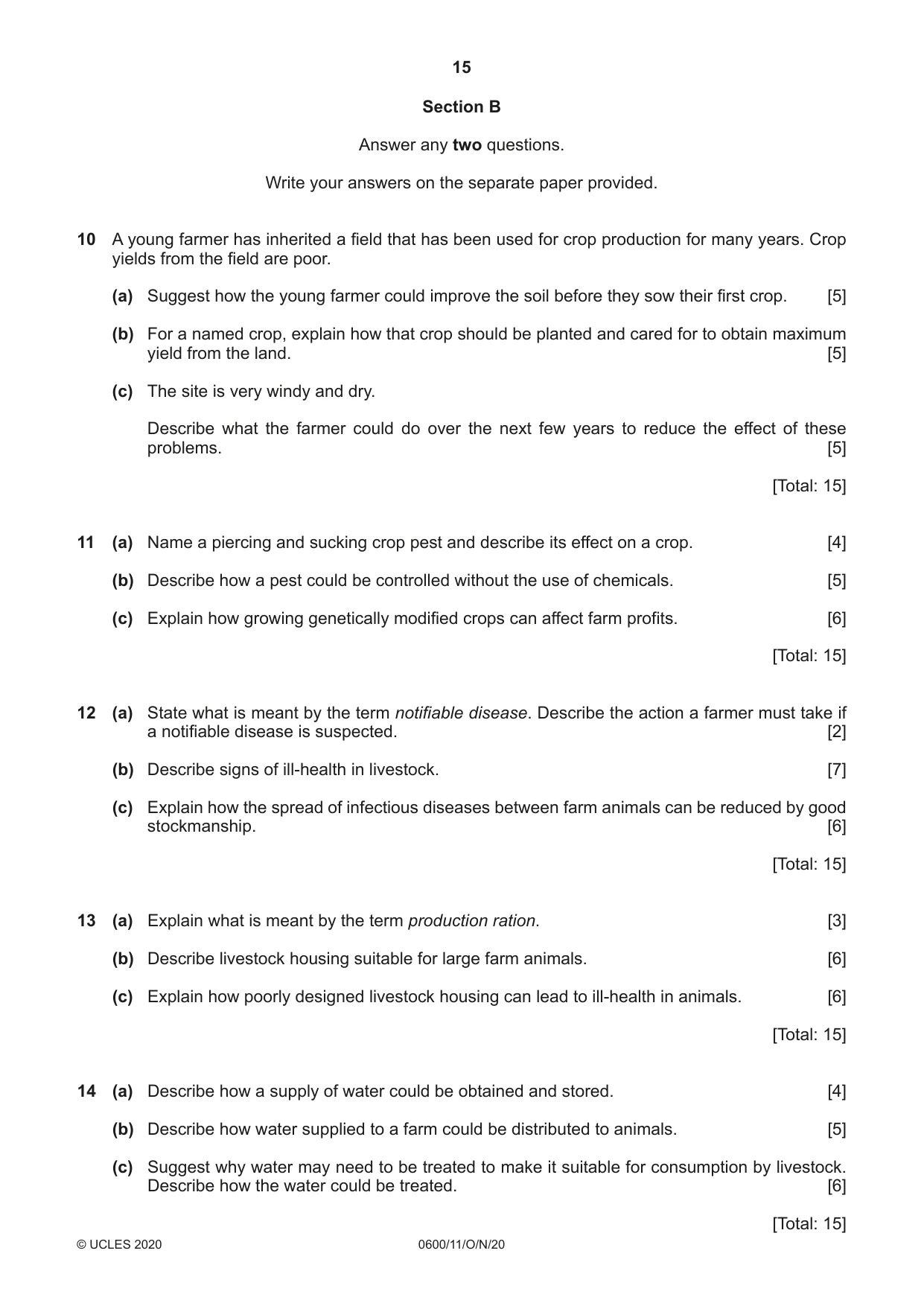Cambridge IGCSE Agriculture 0600 2020 Oct/Nov Paper 1 · Variant 1 question paper, page 15 of 16