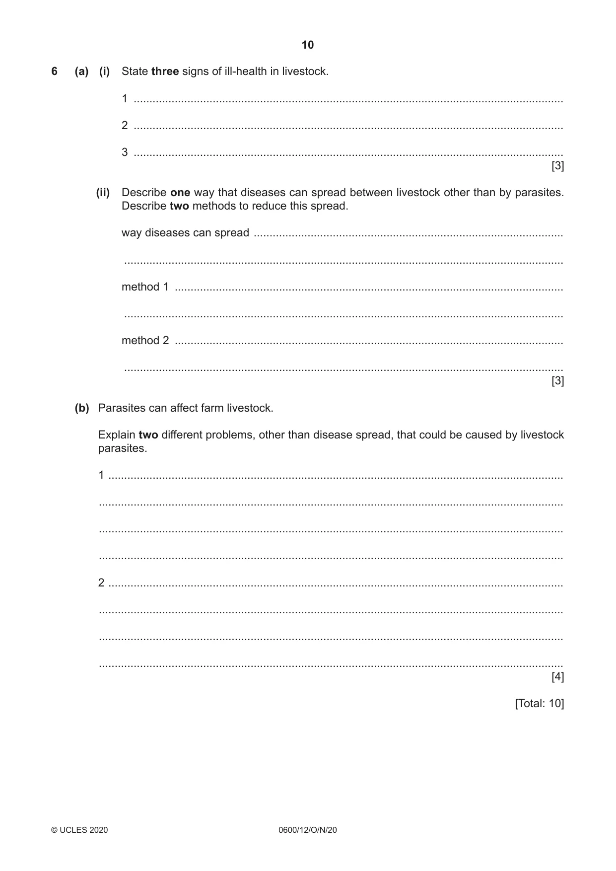 Cambridge IGCSE Agriculture 0600 2020 Oct/Nov Paper 1 · Variant 2 question paper, page 10 of 16