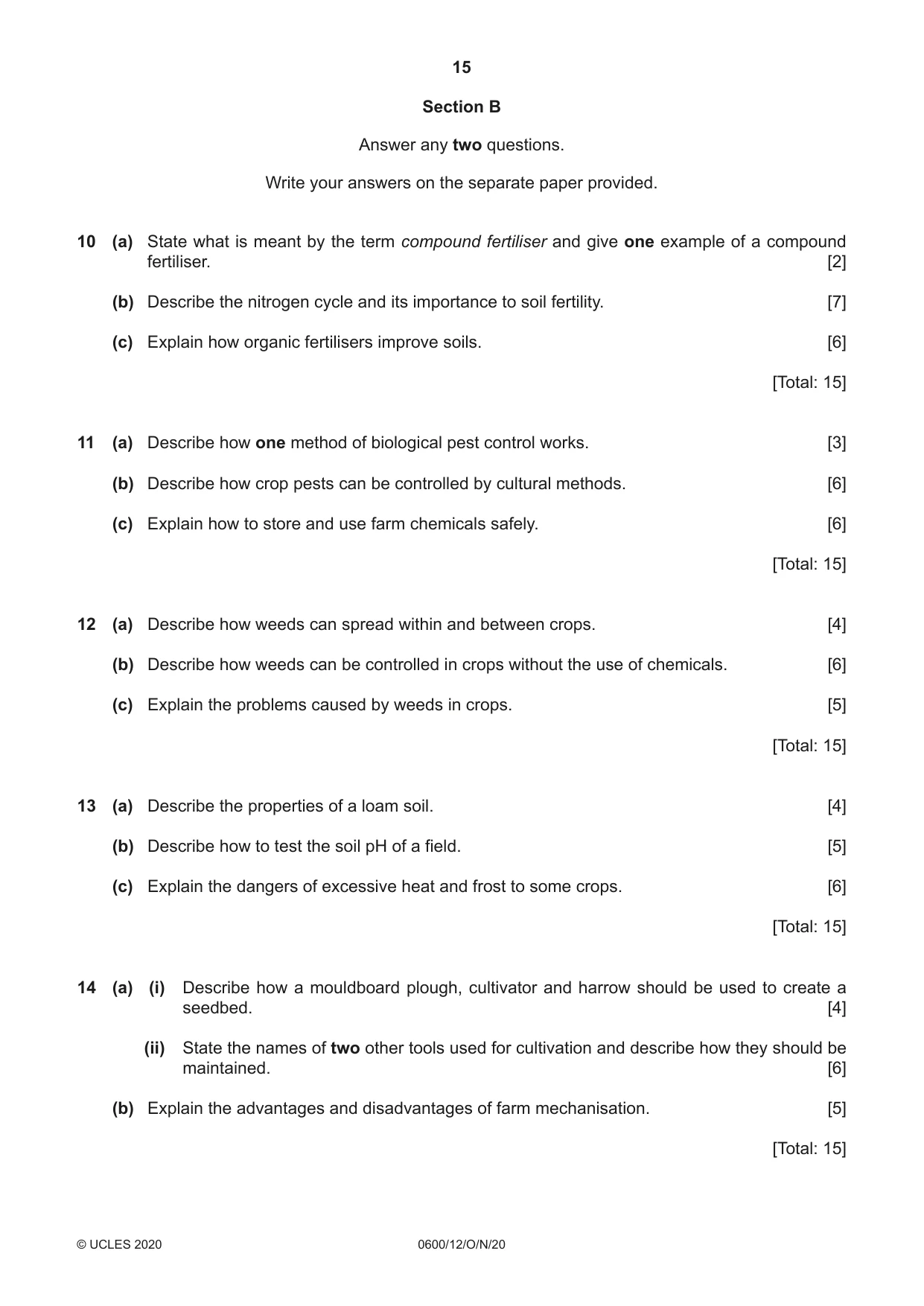 Cambridge IGCSE Agriculture 0600 2020 Oct/Nov Paper 1 · Variant 2 question paper, page 15 of 16