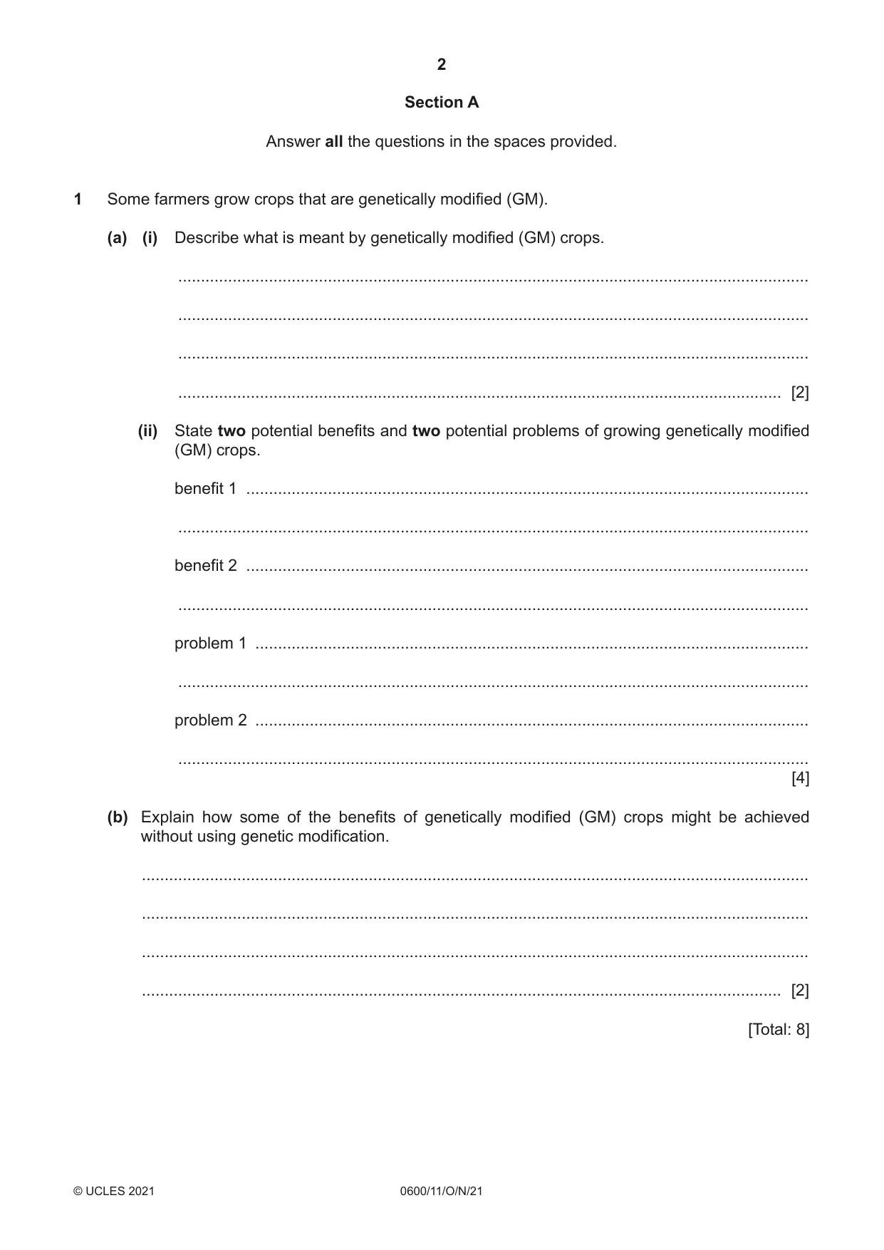 Cambridge IGCSE Agriculture 0600 2021 Oct/Nov Paper 1 · Variant 1 question paper, page 2 of 24