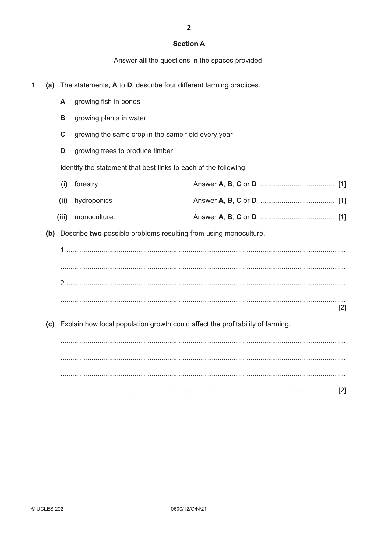 Cambridge IGCSE Agriculture 0600 2021 Oct/Nov Paper 1 · Variant 2 question paper, page 2 of 24