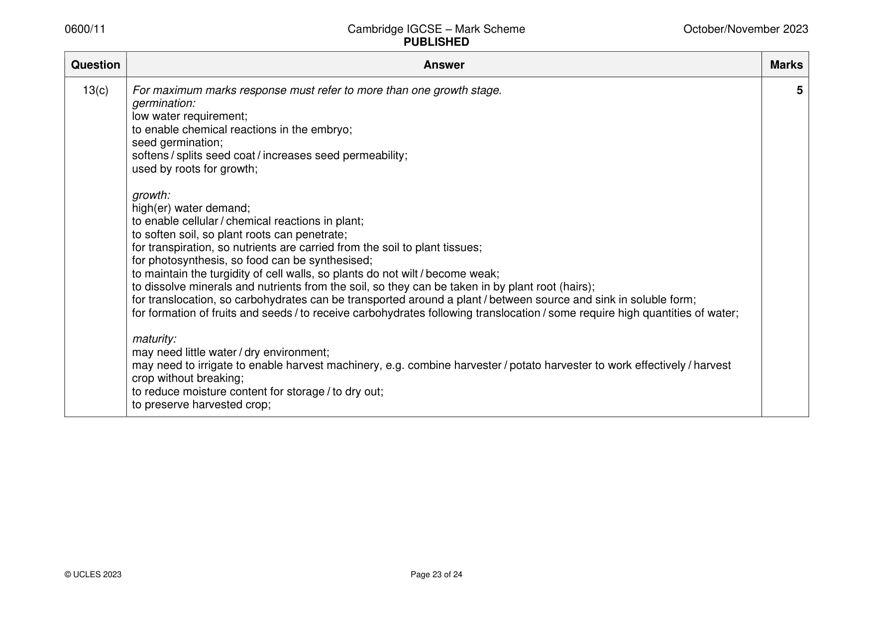 Mark scheme, page 23 of 24