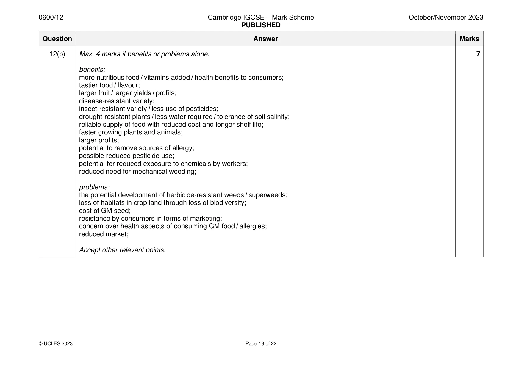 Mark scheme, page 18 of 22