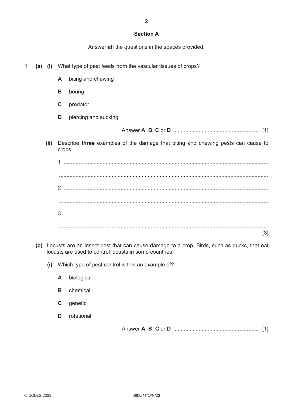 Cambridge IGCSE Agriculture 0600 2023 Oct/Nov Paper 1 · Variant 1 question paper, page 2 of 24