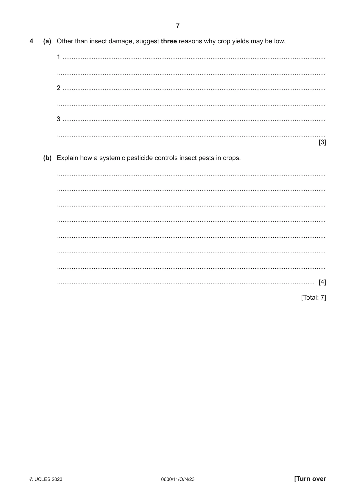 Cambridge IGCSE Agriculture 0600 2023 Oct/Nov Paper 1 · Variant 1 question paper, page 7 of 24