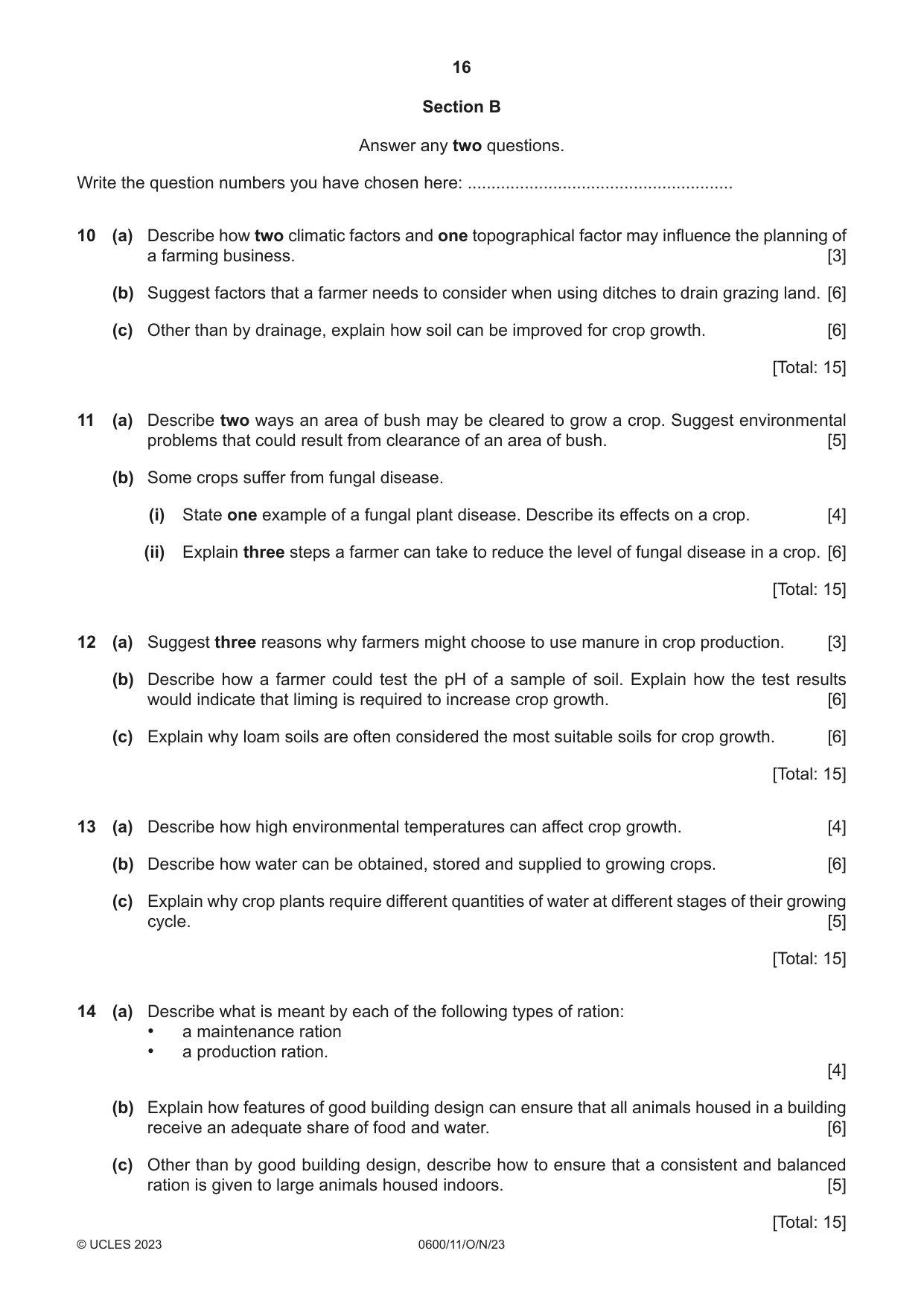 Cambridge IGCSE Agriculture 0600 2023 Oct/Nov Paper 1 · Variant 1 question paper, page 16 of 24