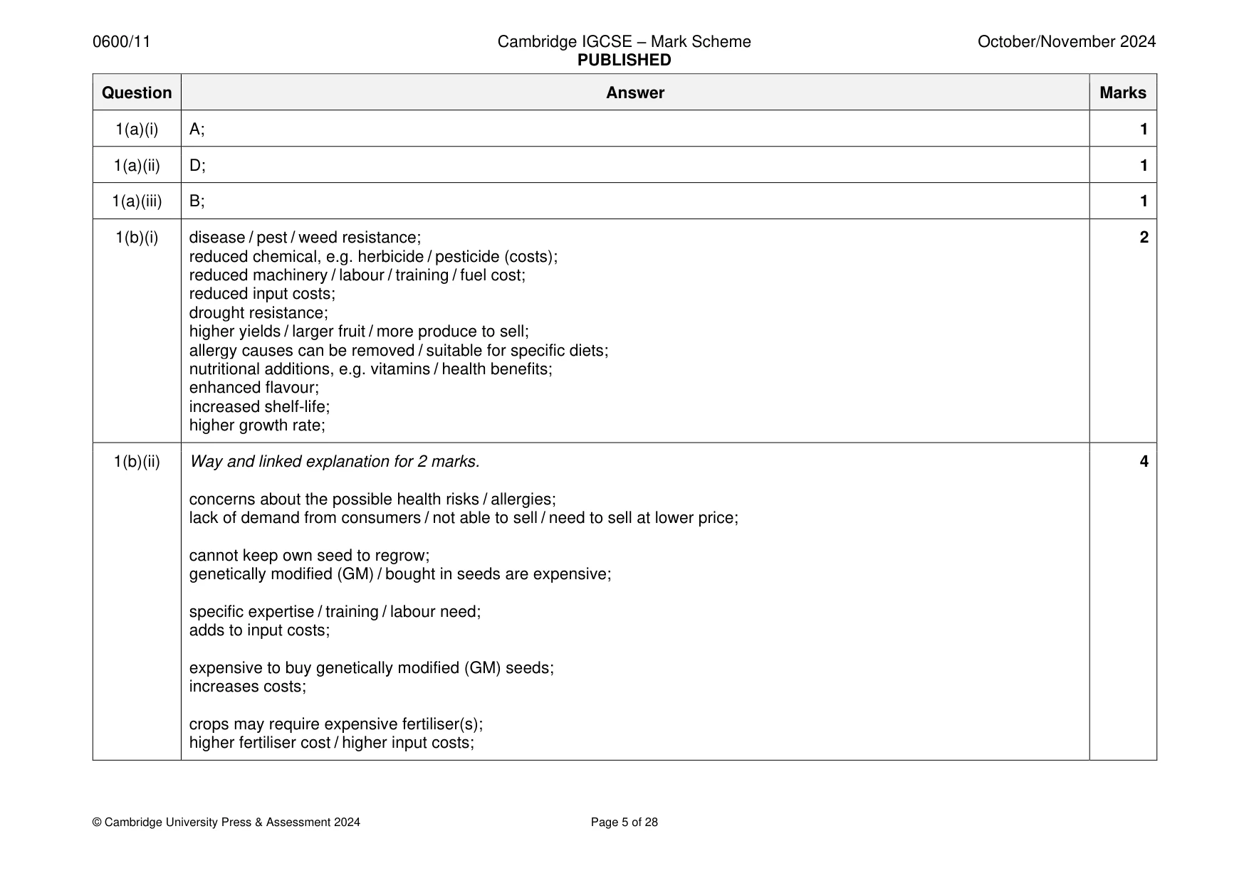 Mark scheme, page 5 of 28