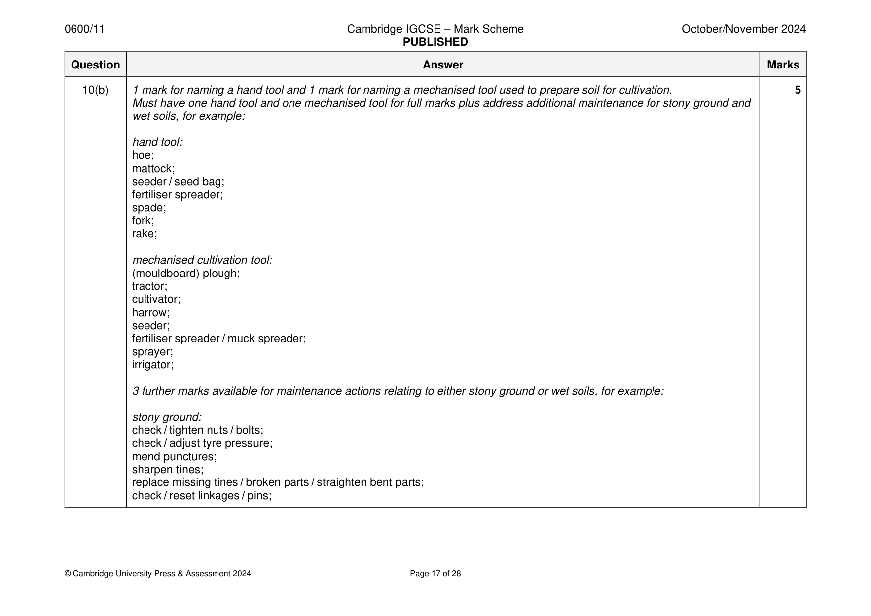 Mark scheme, page 17 of 28