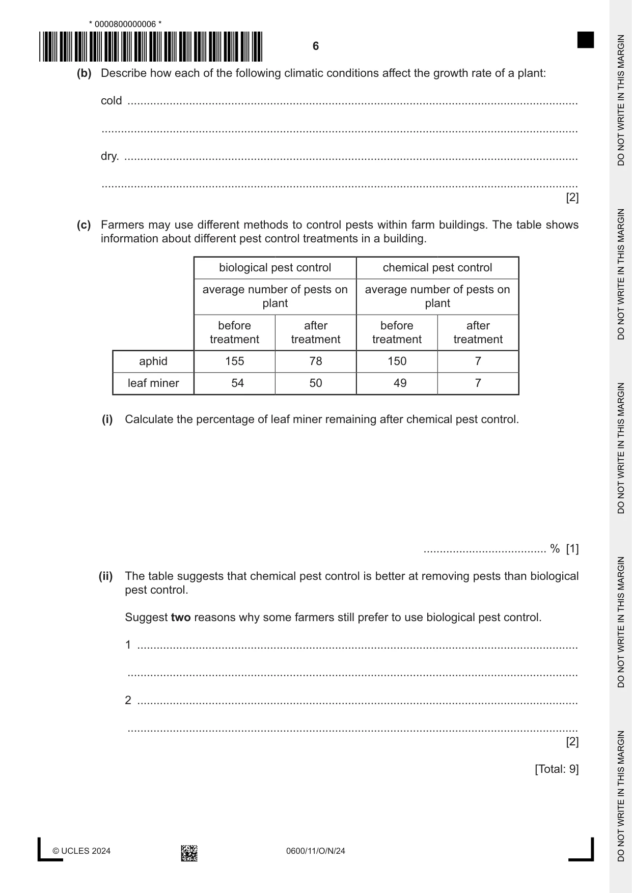 Cambridge IGCSE Agriculture 0600 2024 Oct/Nov Paper 1 · Variant 1 question paper, page 6 of 24