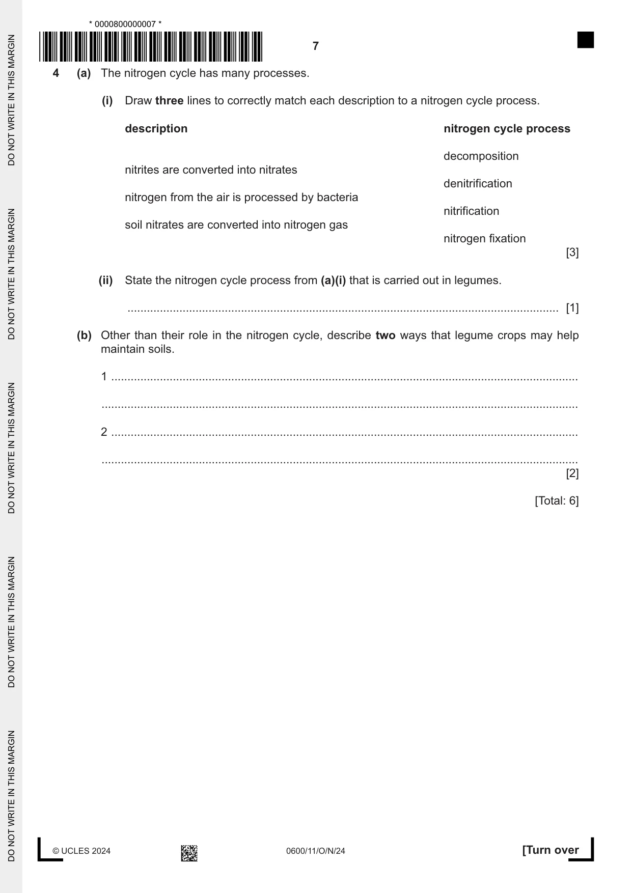 Cambridge IGCSE Agriculture 0600 2024 Oct/Nov Paper 1 · Variant 1 question paper, page 7 of 24