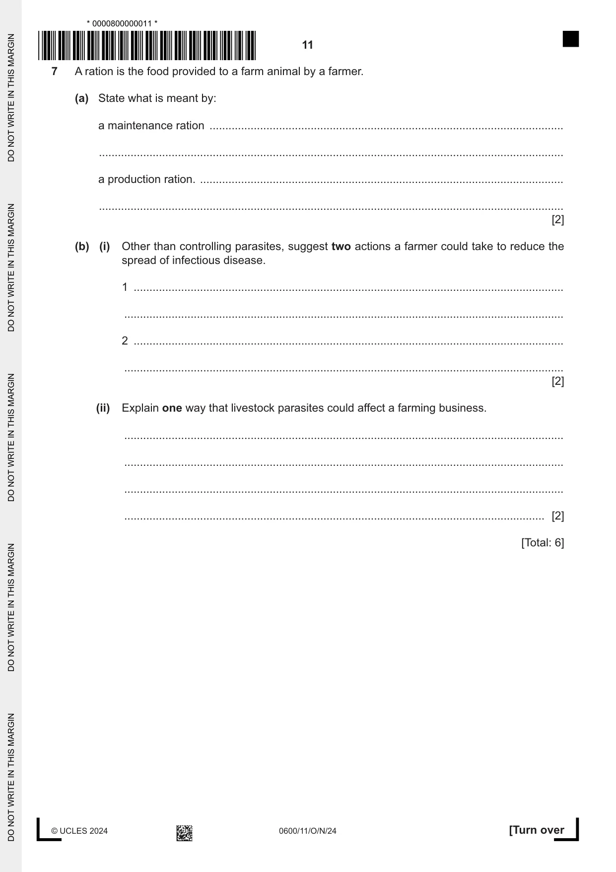 Cambridge IGCSE Agriculture 0600 2024 Oct/Nov Paper 1 · Variant 1 question paper, page 11 of 24