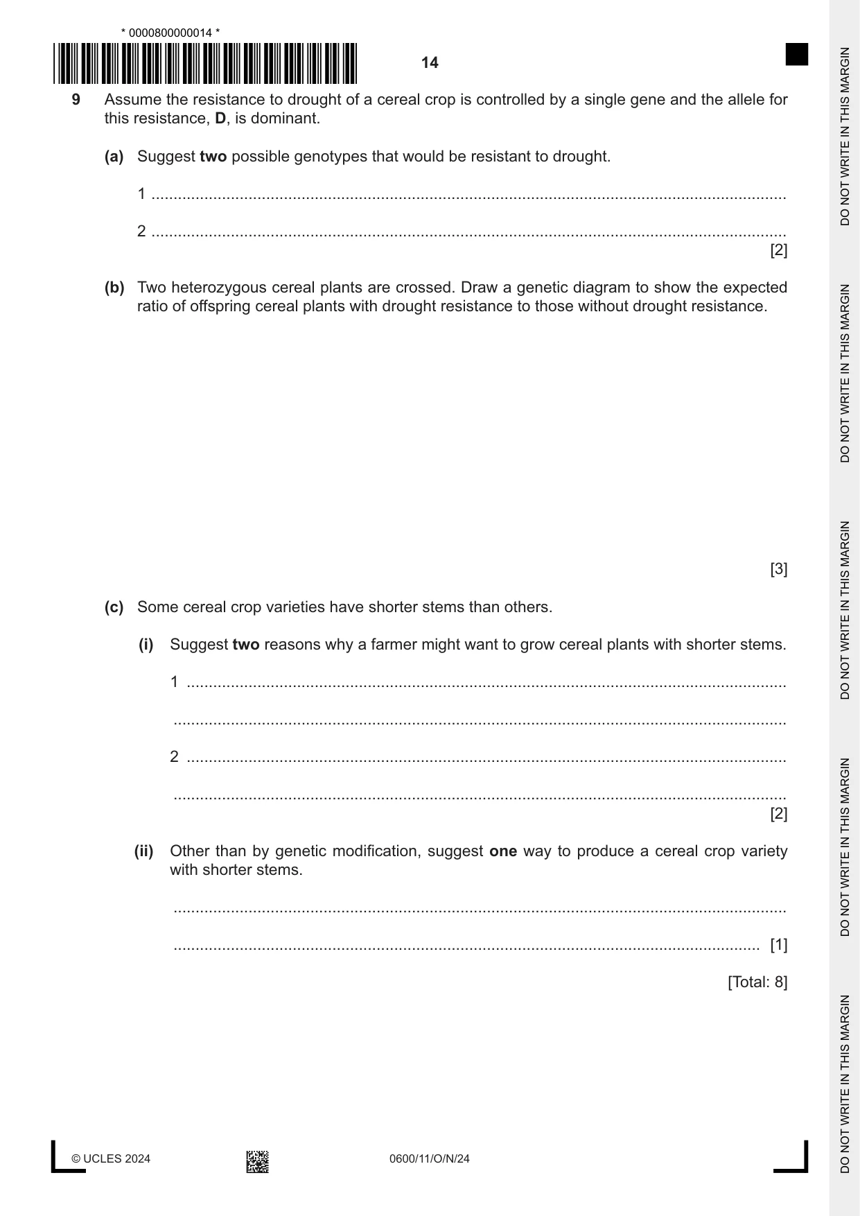 Cambridge IGCSE Agriculture 0600 2024 Oct/Nov Paper 1 · Variant 1 question paper, page 14 of 24