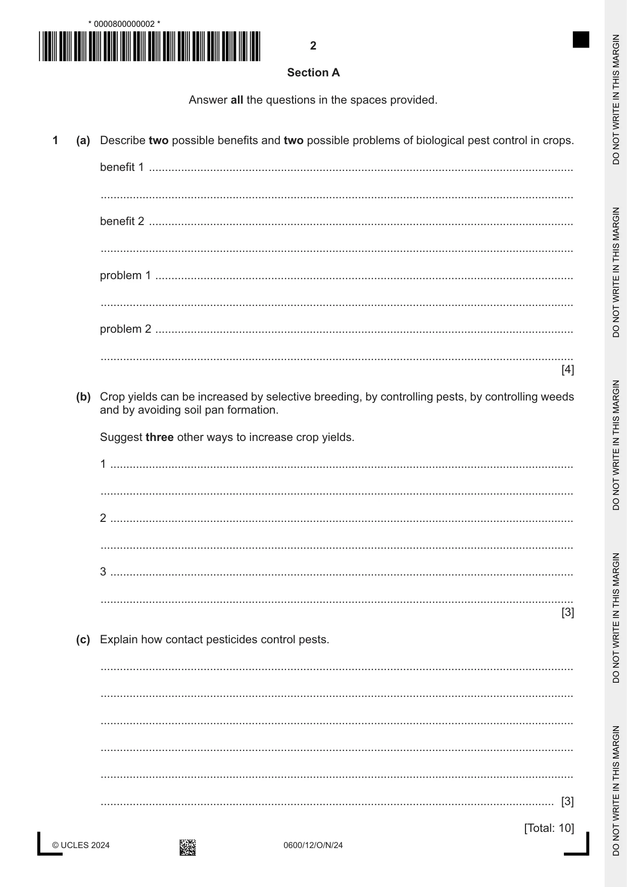 Cambridge IGCSE Agriculture 0600 2024 Oct/Nov Paper 1 · Variant 2 question paper, page 2 of 20