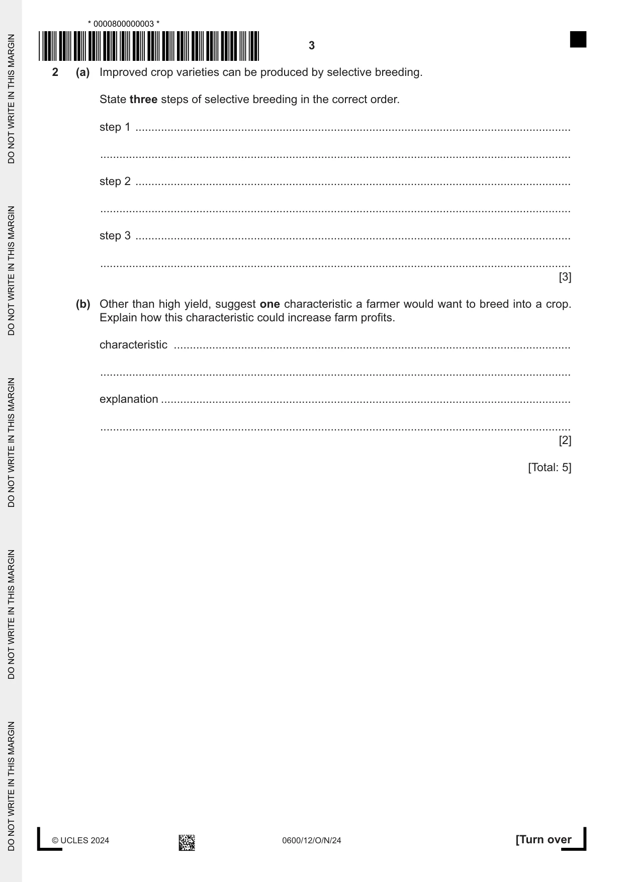 Cambridge IGCSE Agriculture 0600 2024 Oct/Nov Paper 1 · Variant 2 question paper, page 3 of 20