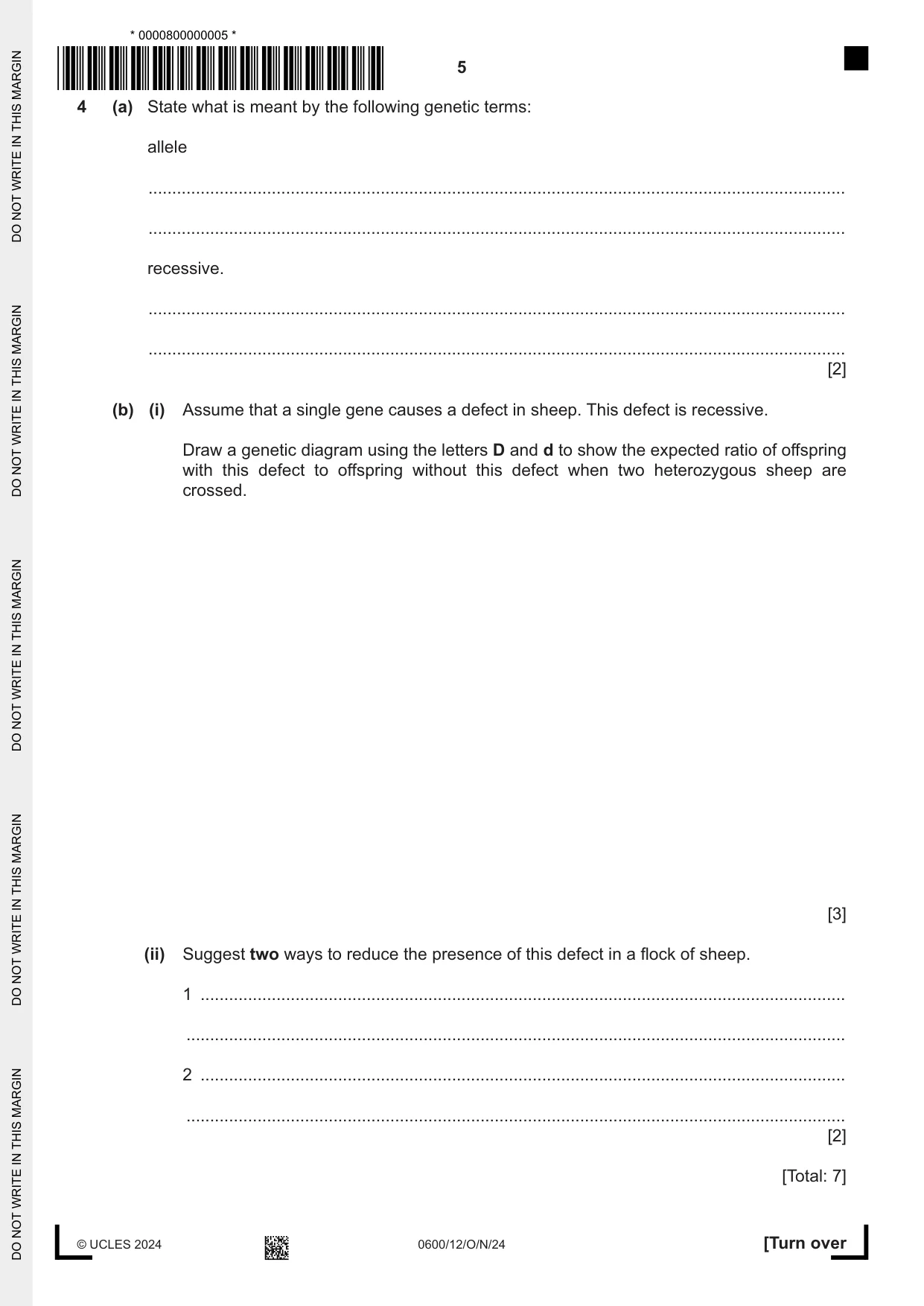 Cambridge IGCSE Agriculture 0600 2024 Oct/Nov Paper 1 · Variant 2 question paper, page 5 of 20