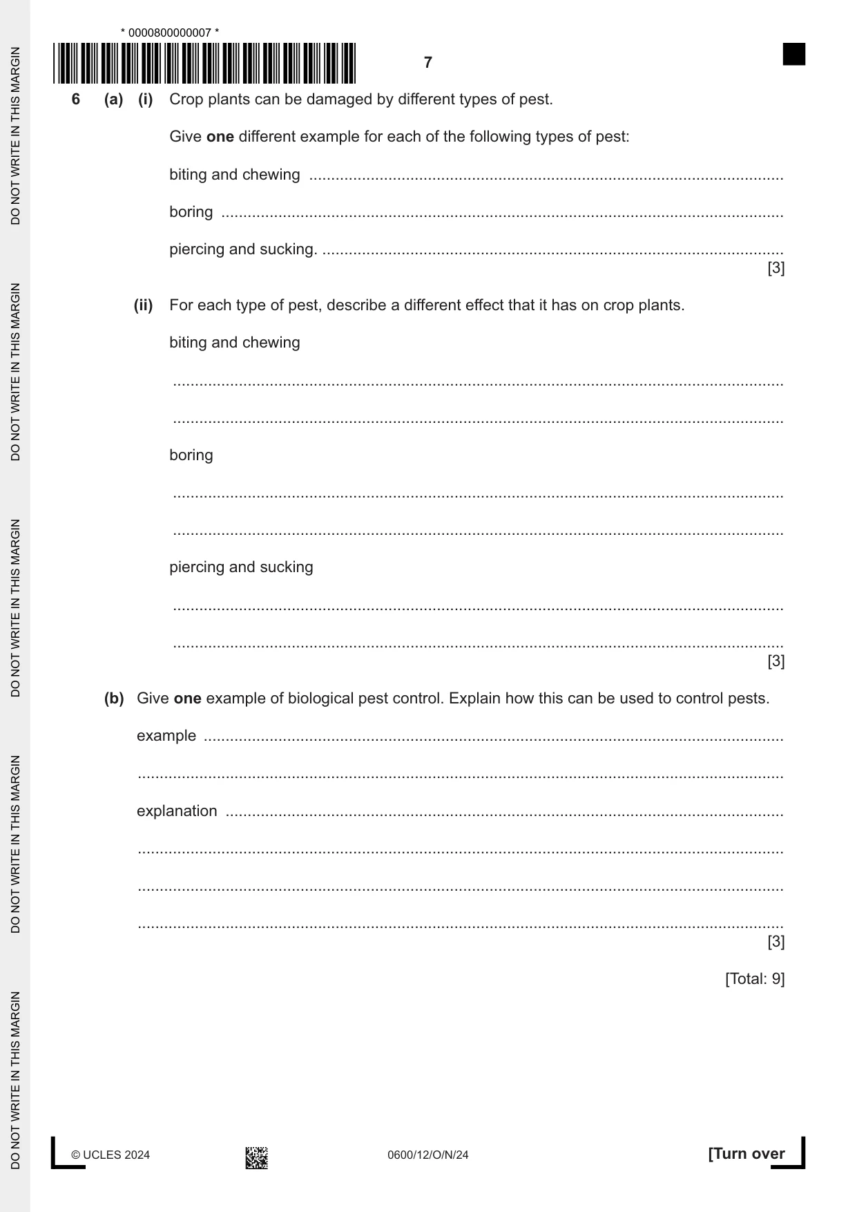 Cambridge IGCSE Agriculture 0600 2024 Oct/Nov Paper 1 · Variant 2 question paper, page 7 of 20