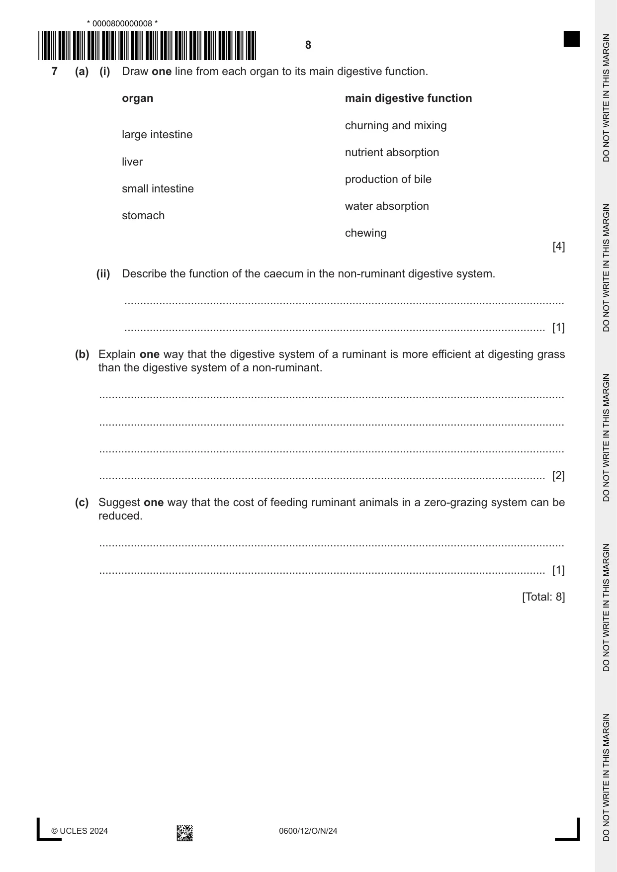 Cambridge IGCSE Agriculture 0600 2024 Oct/Nov Paper 1 · Variant 2 question paper, page 8 of 20
