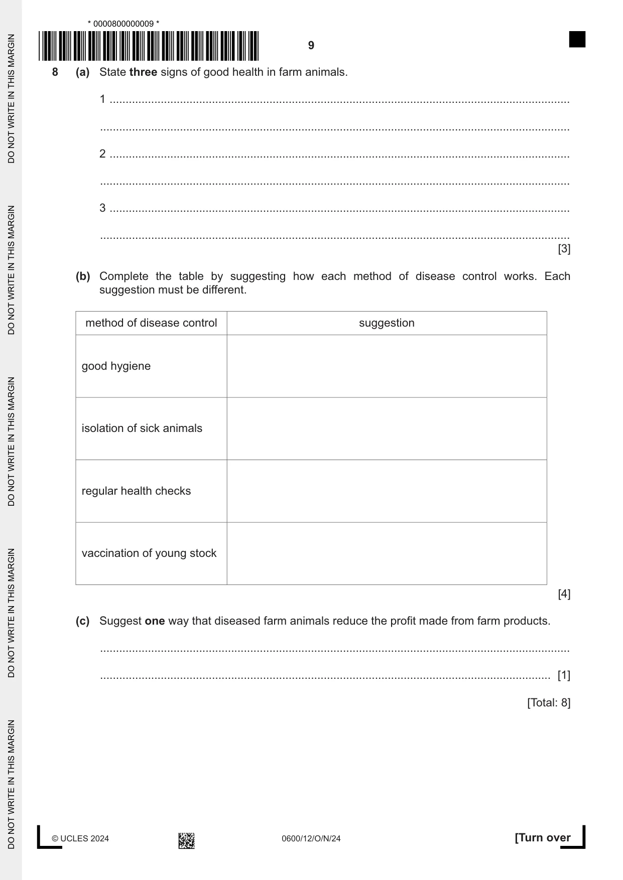 Cambridge IGCSE Agriculture 0600 2024 Oct/Nov Paper 1 · Variant 2 question paper, page 9 of 20
