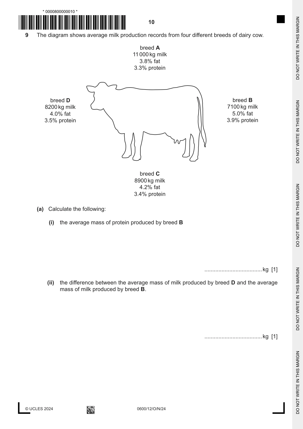 Cambridge IGCSE Agriculture 0600 2024 Oct/Nov Paper 1 · Variant 2 question paper, page 10 of 20