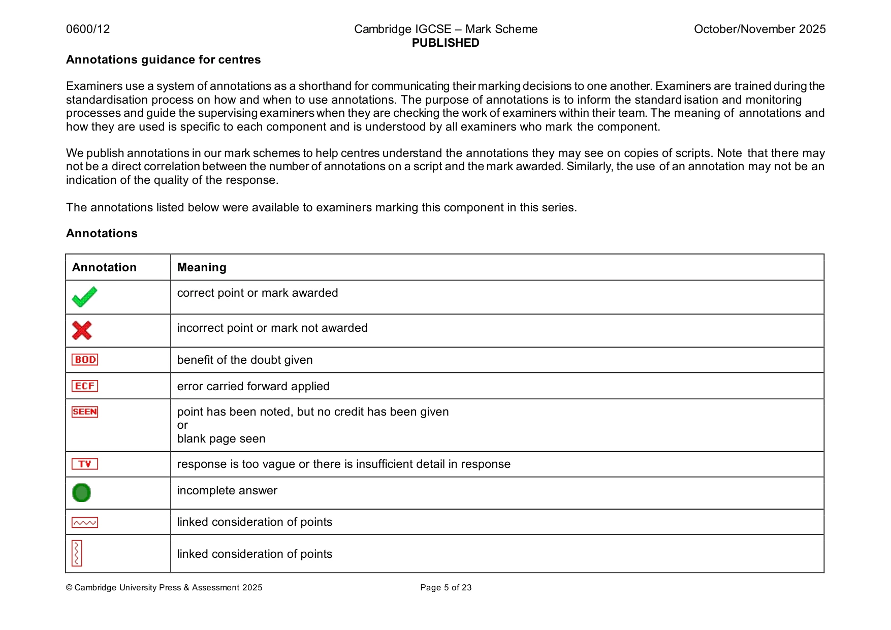 Mark scheme, page 5 of 23