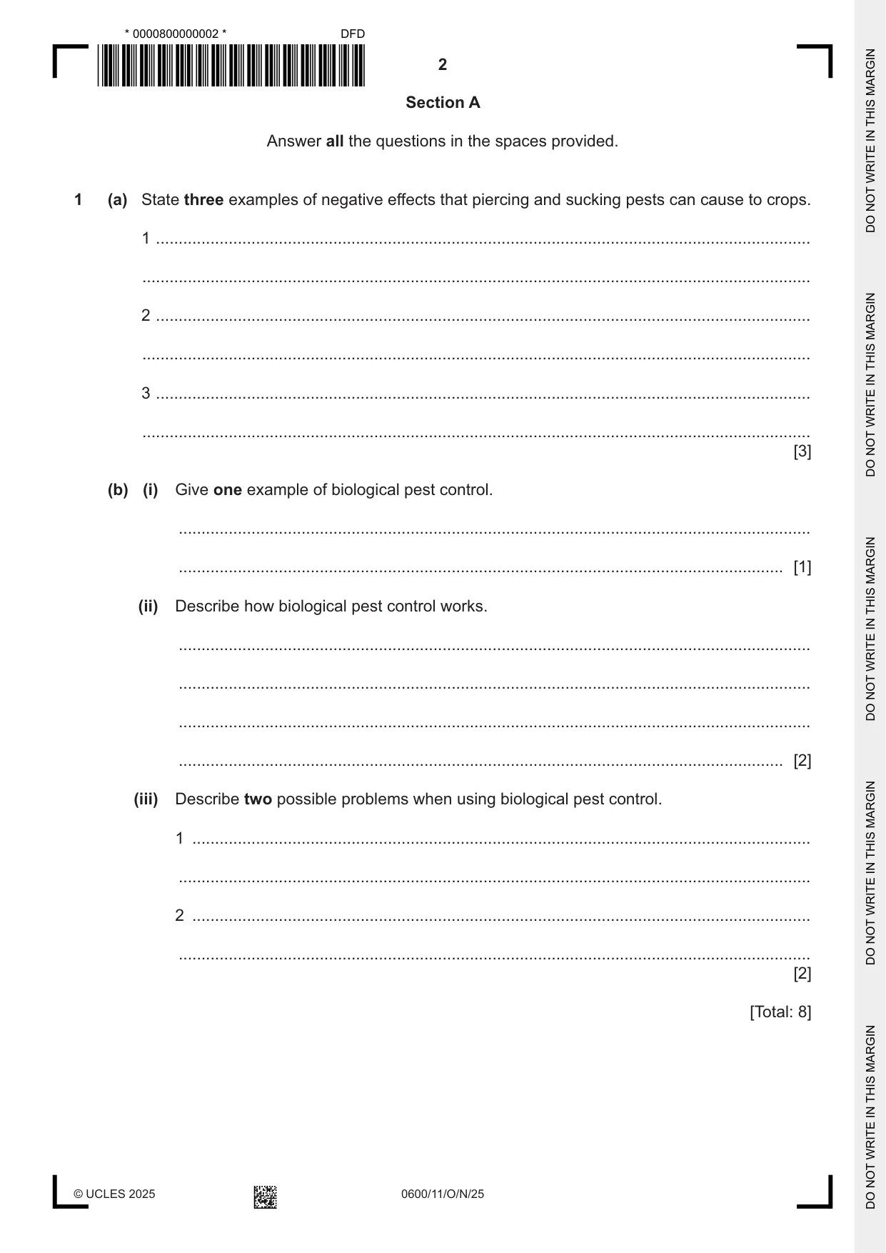 Cambridge IGCSE Agriculture 0600 2025 Oct/Nov Paper 1 · Variant 1 question paper, page 2 of 20