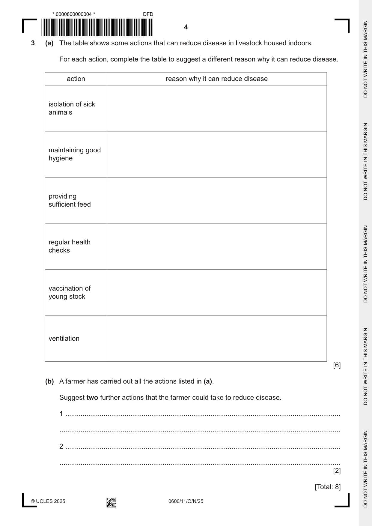 Cambridge IGCSE Agriculture 0600 2025 Oct/Nov Paper 1 · Variant 1 question paper, page 4 of 20