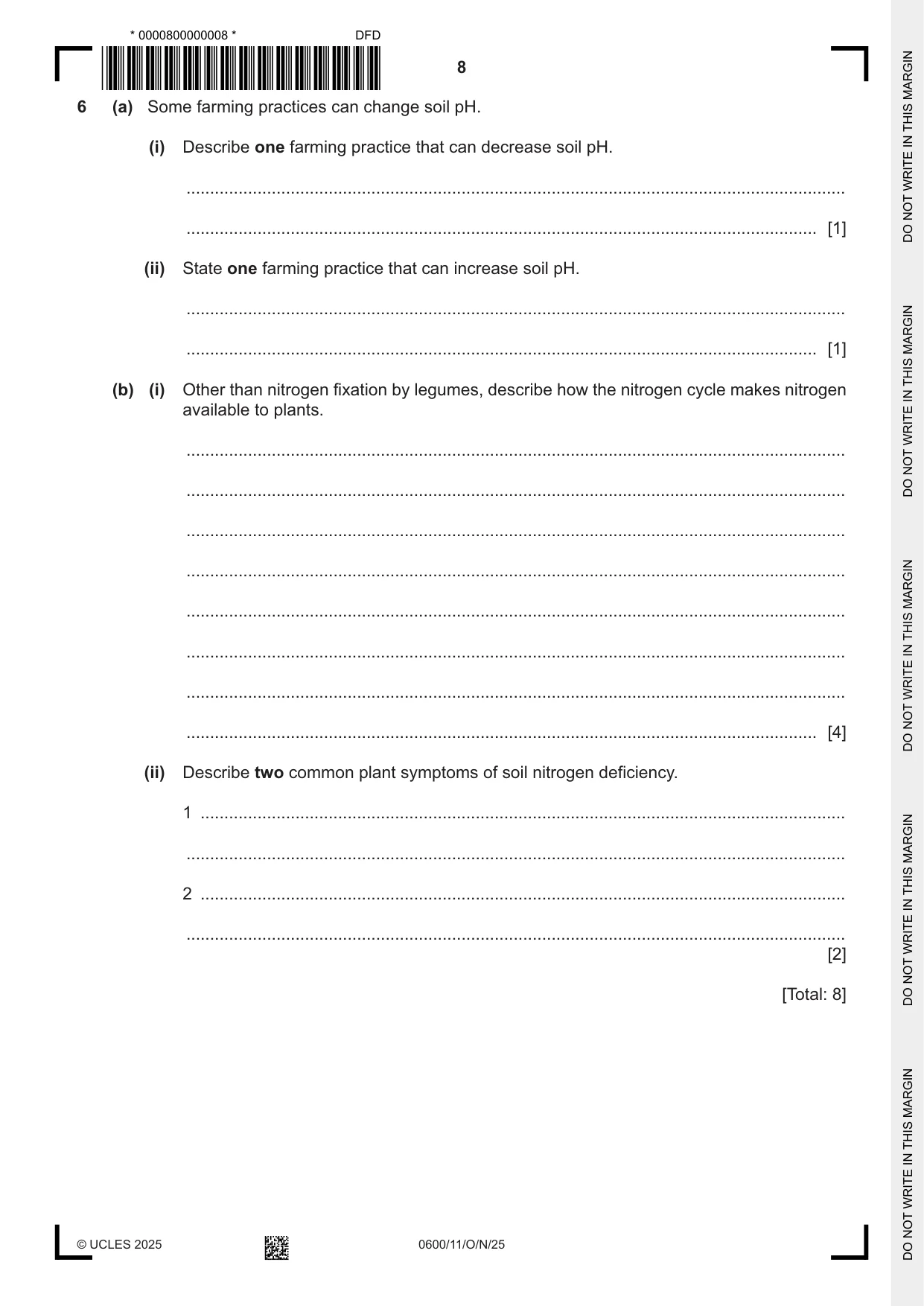 Cambridge IGCSE Agriculture 0600 2025 Oct/Nov Paper 1 · Variant 1 question paper, page 8 of 20