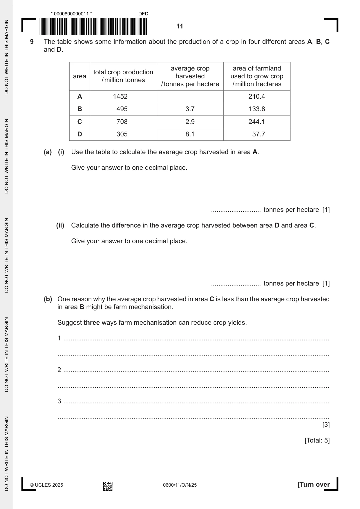Cambridge IGCSE Agriculture 0600 2025 Oct/Nov Paper 1 · Variant 1 question paper, page 11 of 20