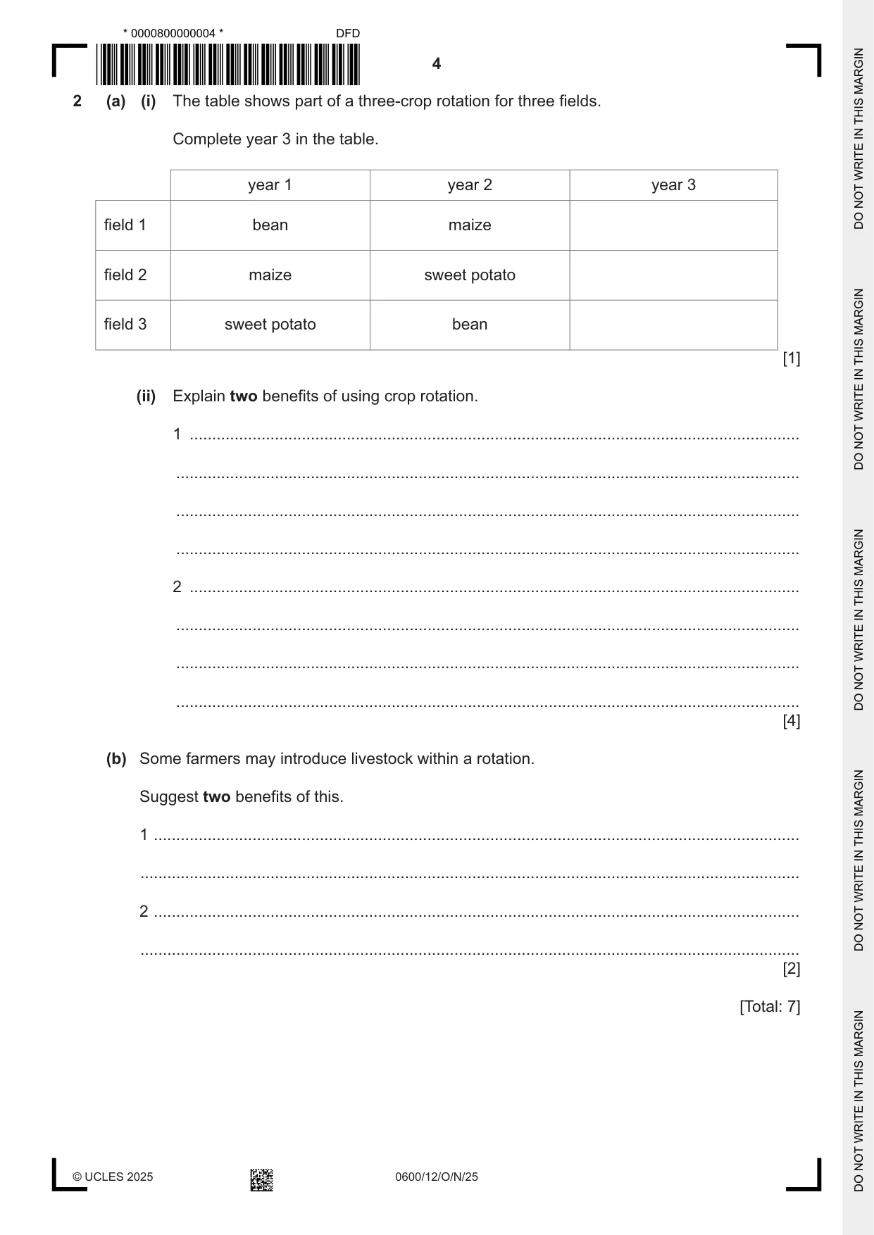 Cambridge IGCSE Agriculture 0600 2025 Oct/Nov Paper 1 · Variant 2 question paper, page 4 of 24